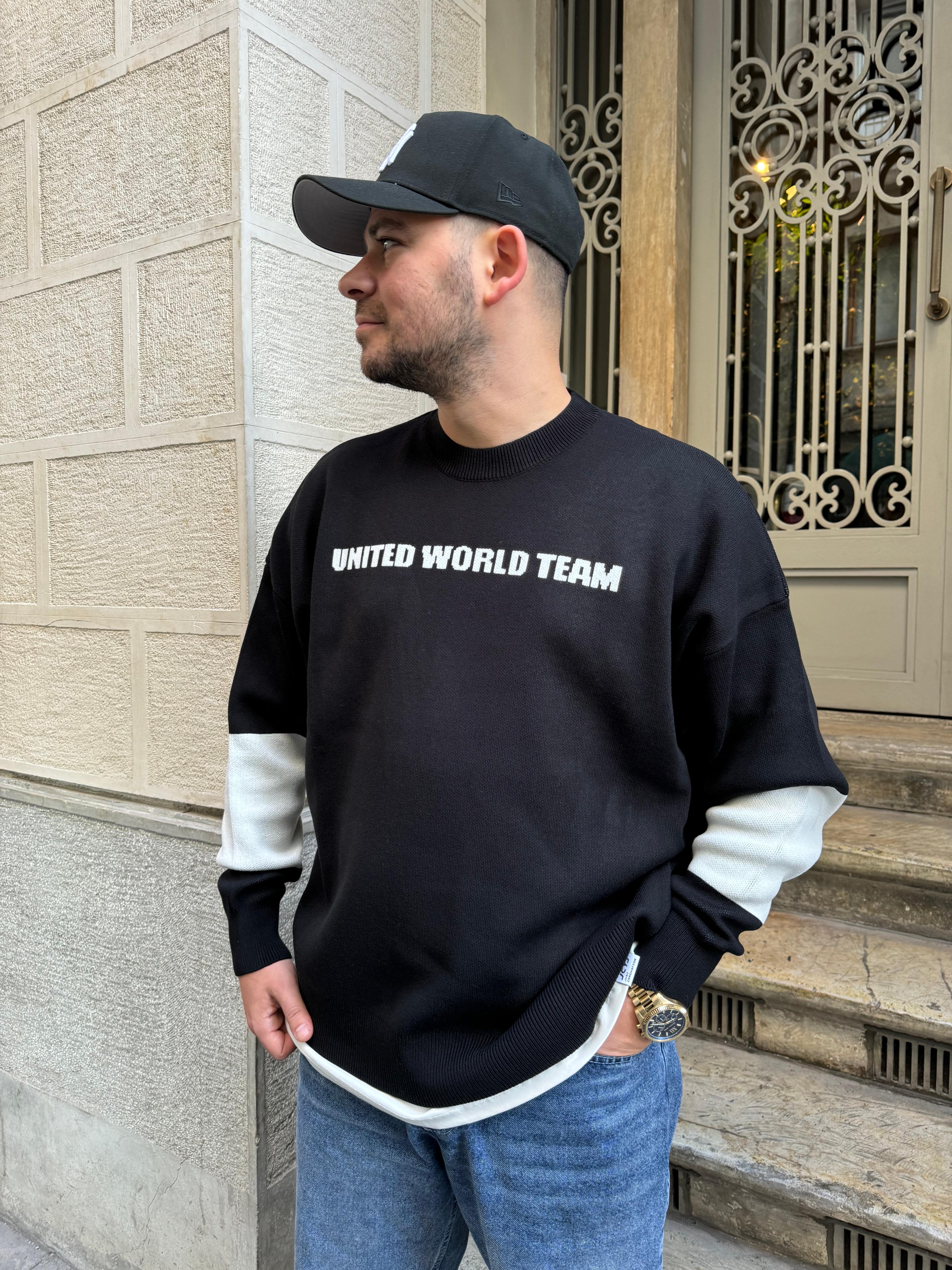 Siyah New York İşlemeli Oversize Örme Triko Sweatshirt