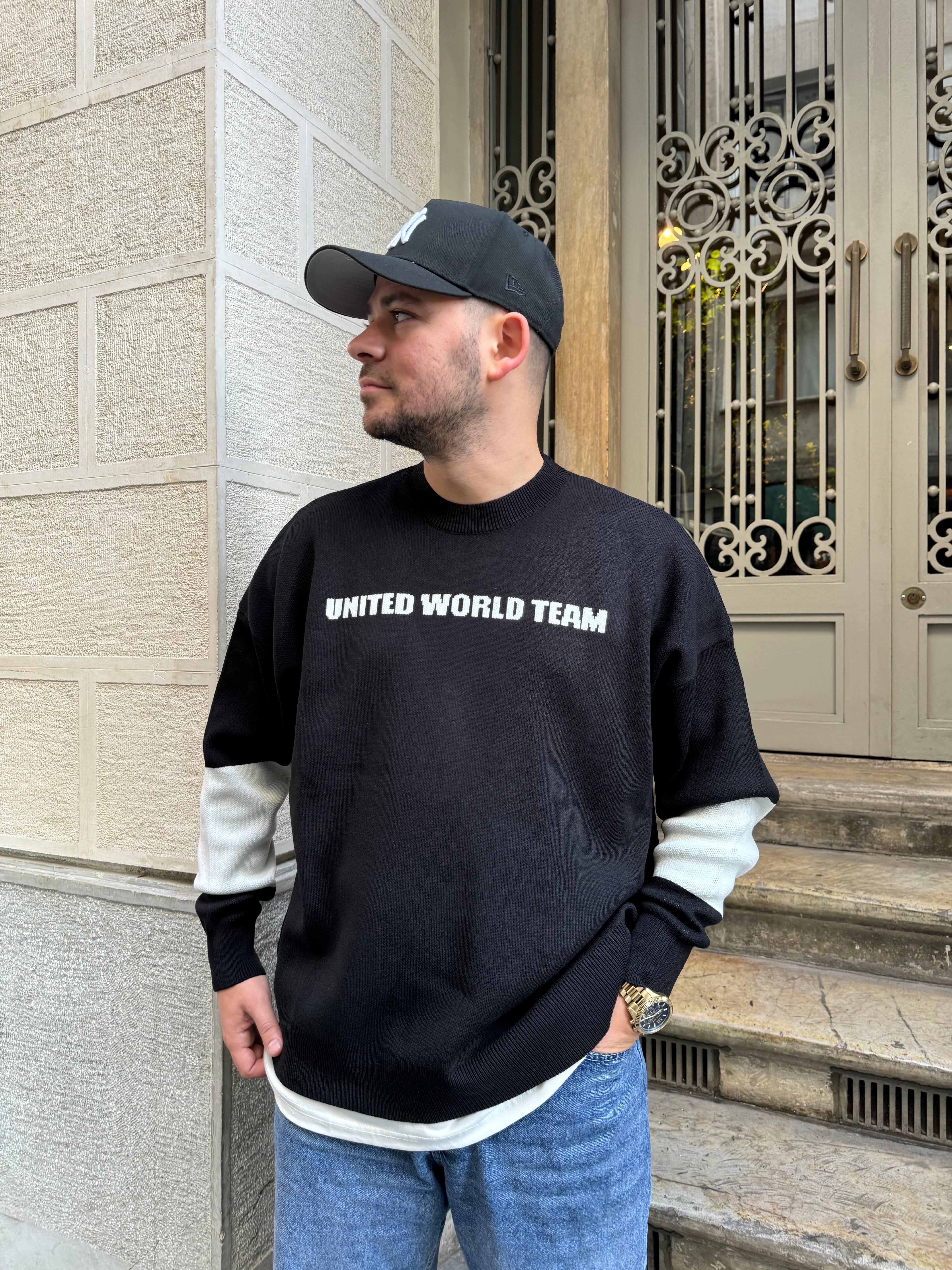 Siyah New York İşlemeli Oversize Örme Triko Sweatshirt