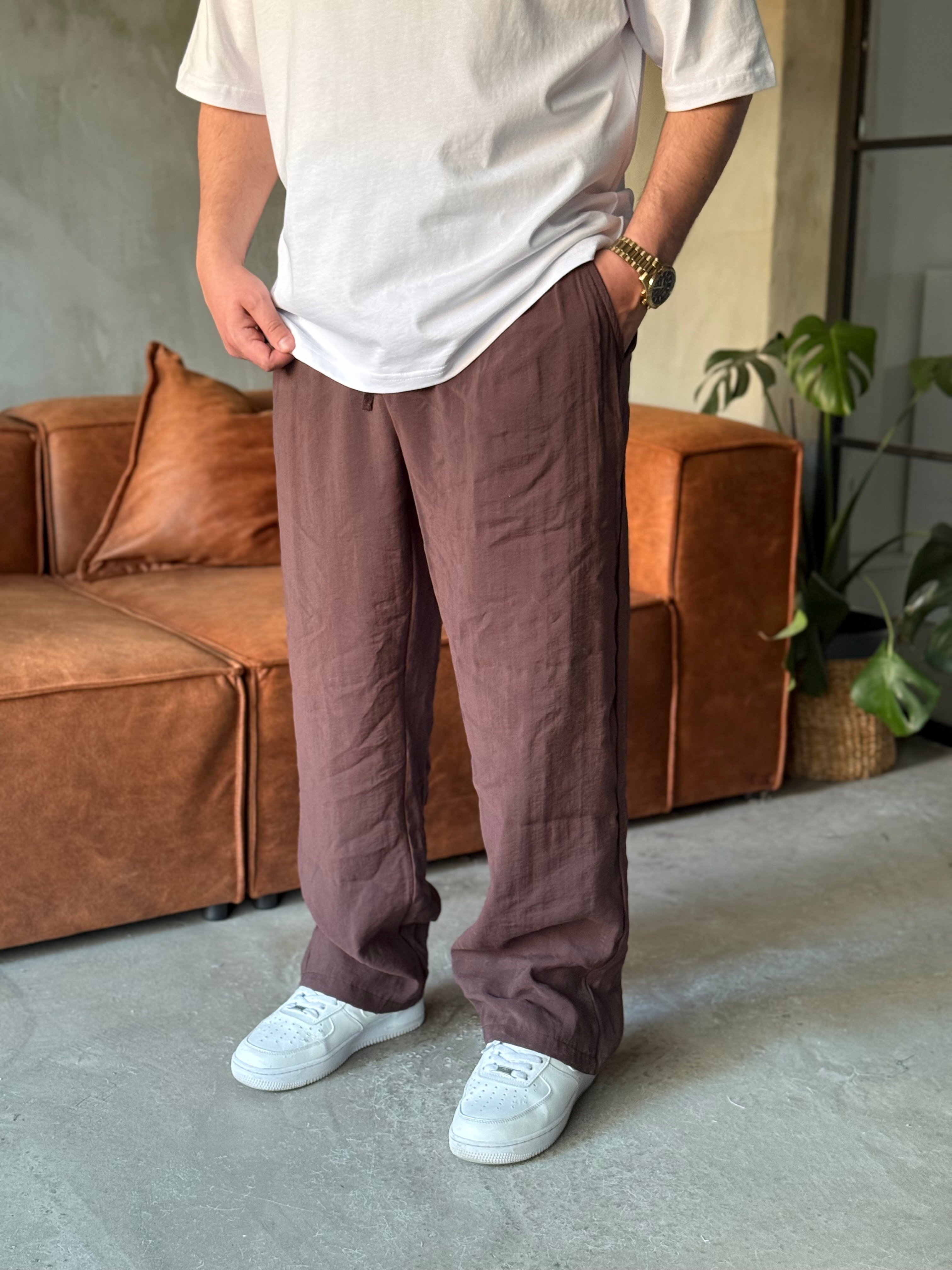Kahve Tensel Kumaş Baggy Pantolon