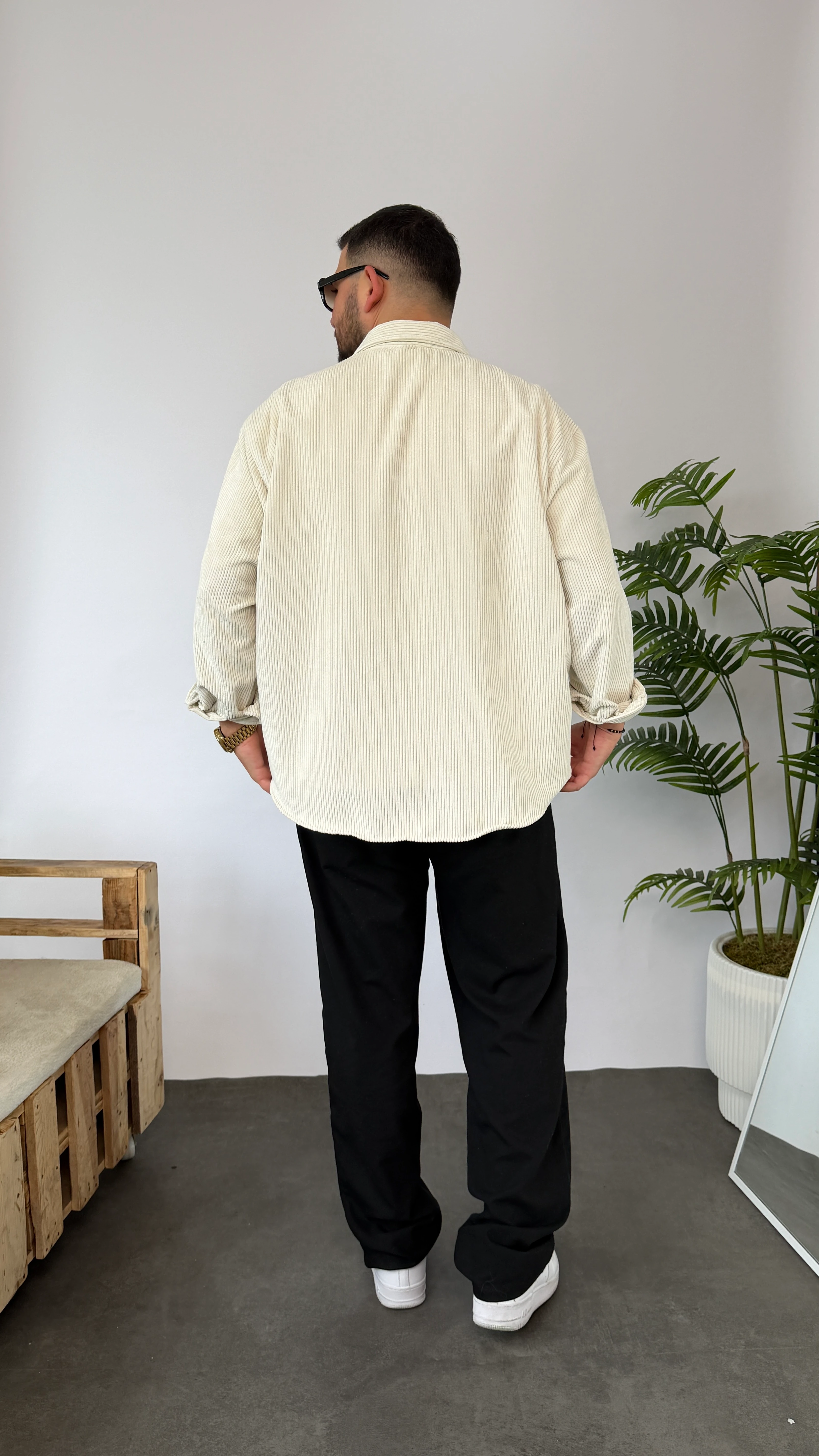 Giesto Ekru Kadife Oversize Gömlek