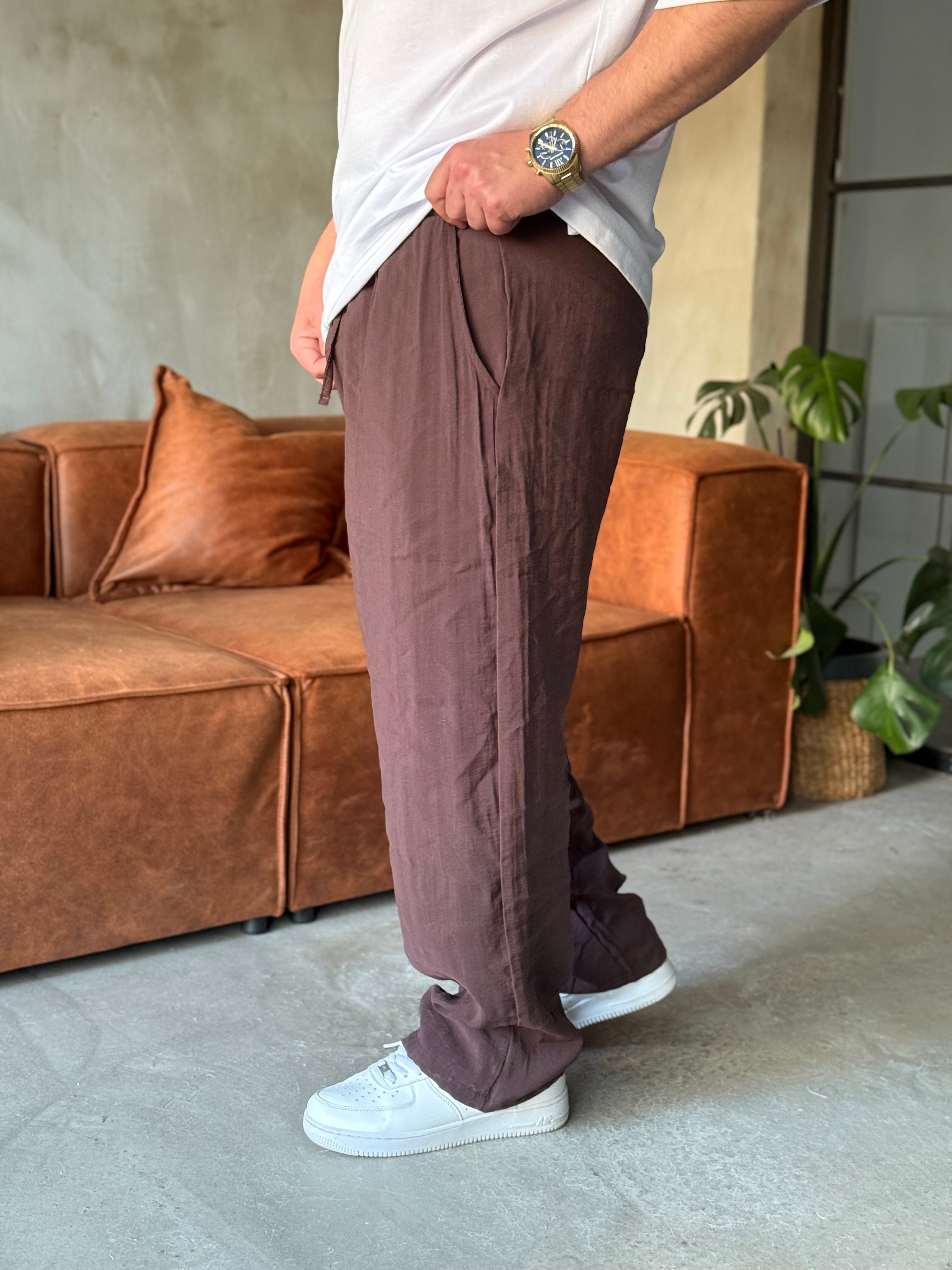Kahve Tensel Kumaş Baggy Pantolon