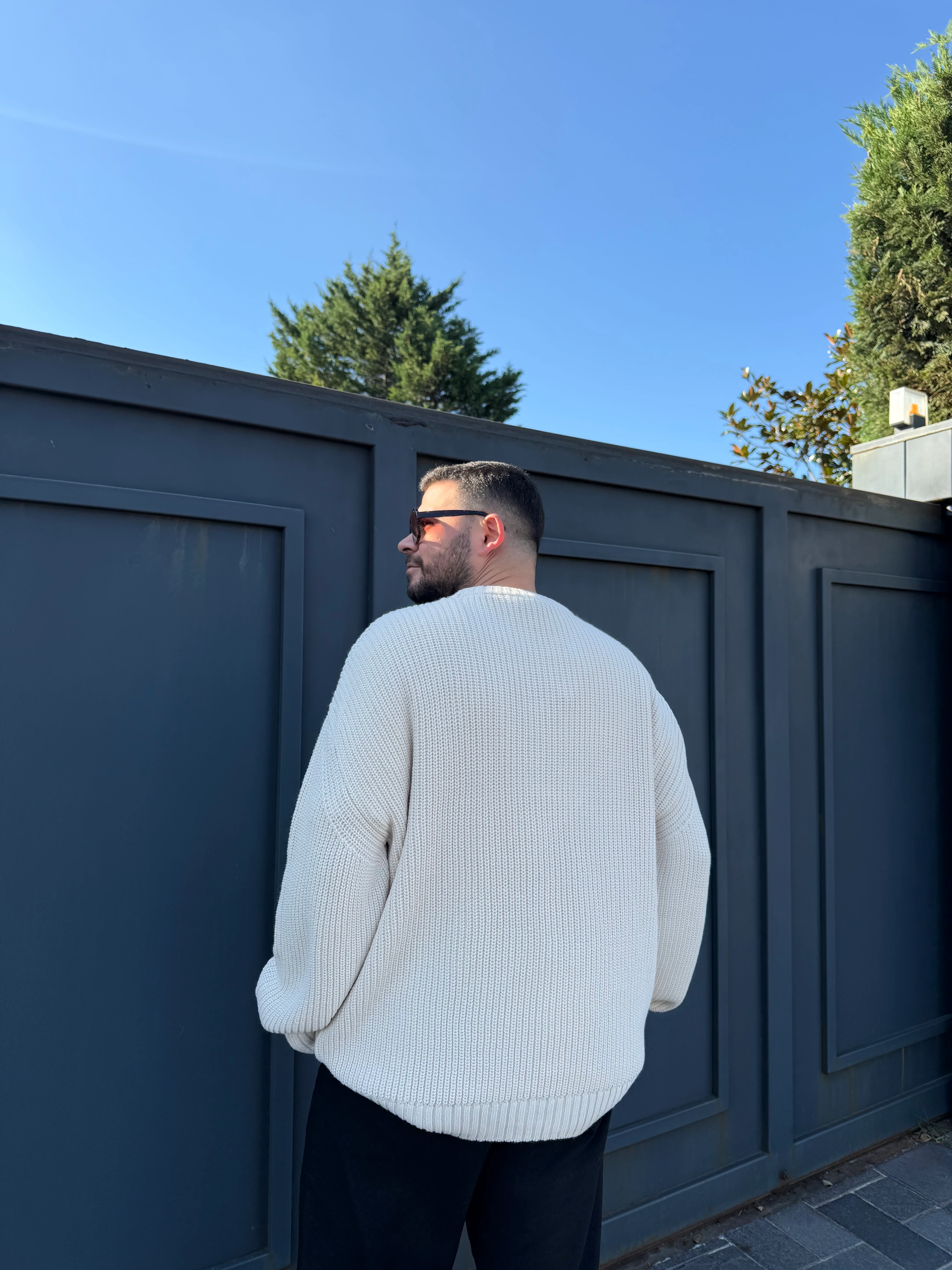 Giesto Krem Oversize Triko Kazak