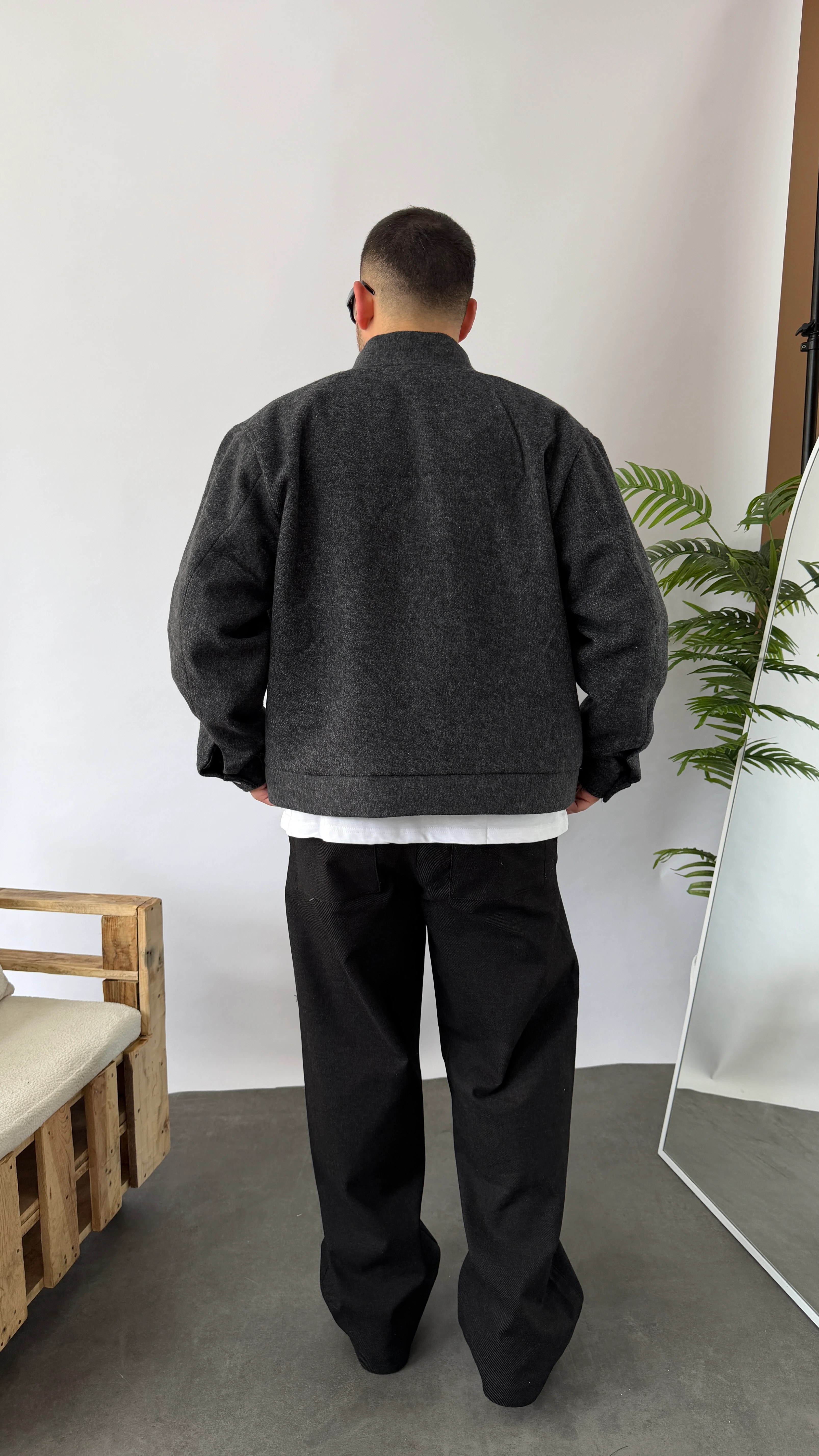 Siyah Kaşe Boxy Fit Ceket