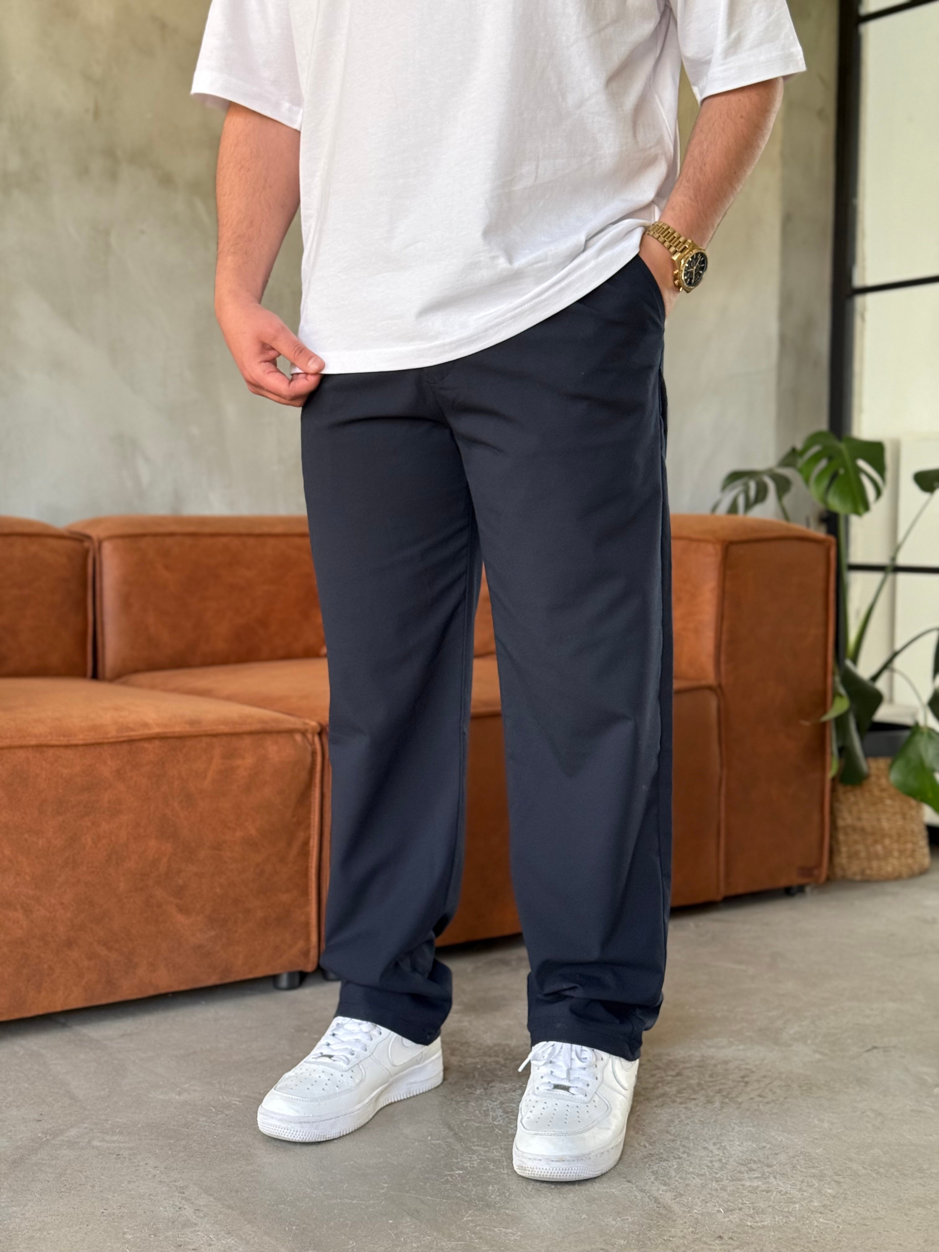 Lacivert Baggy Kalıp Kumaş Pantolon