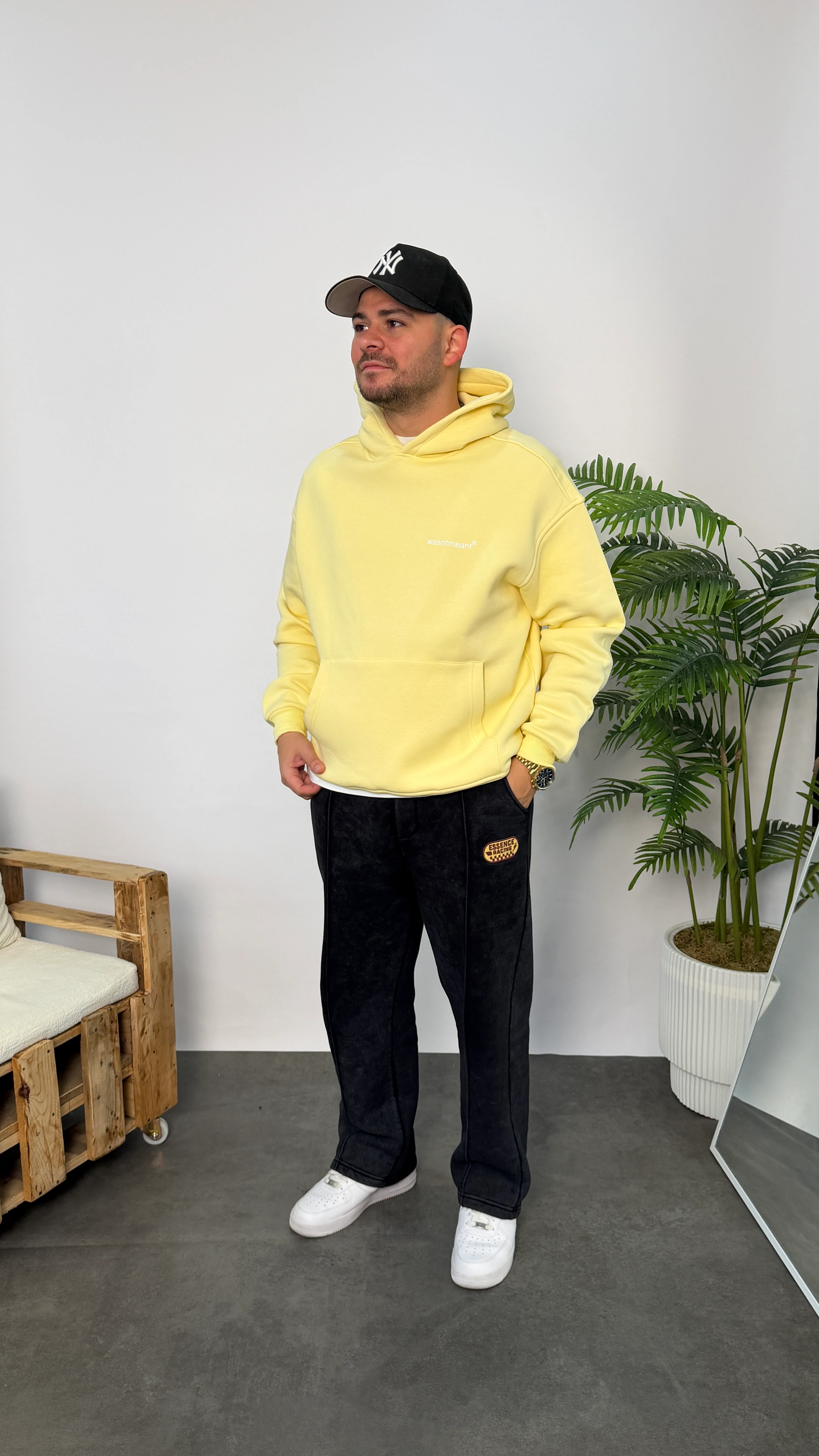 Sarı Baskılı Yazılı Oversize Sweatshirt