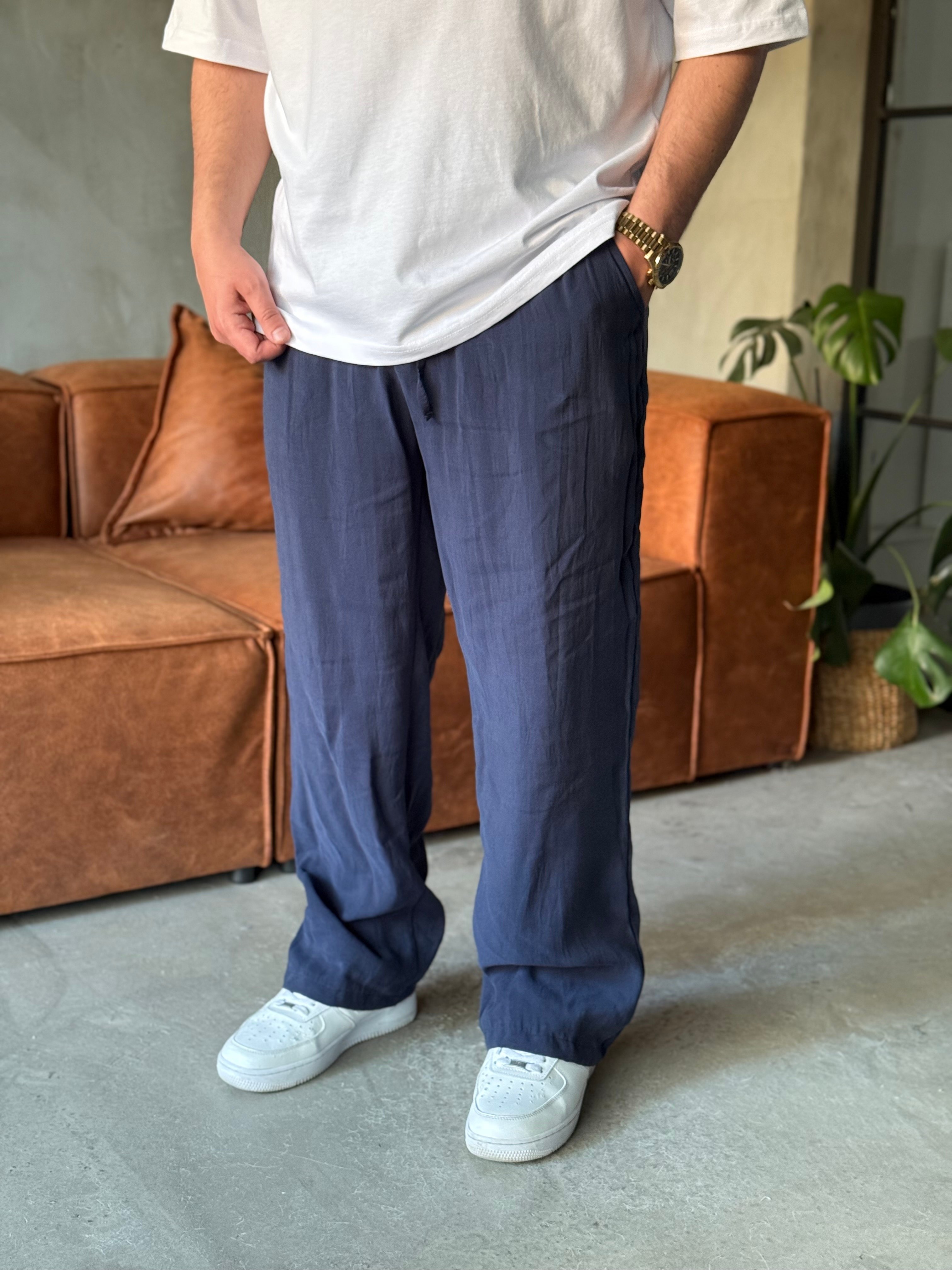 Lacivert Tensel Kumaş Baggy Pantolon