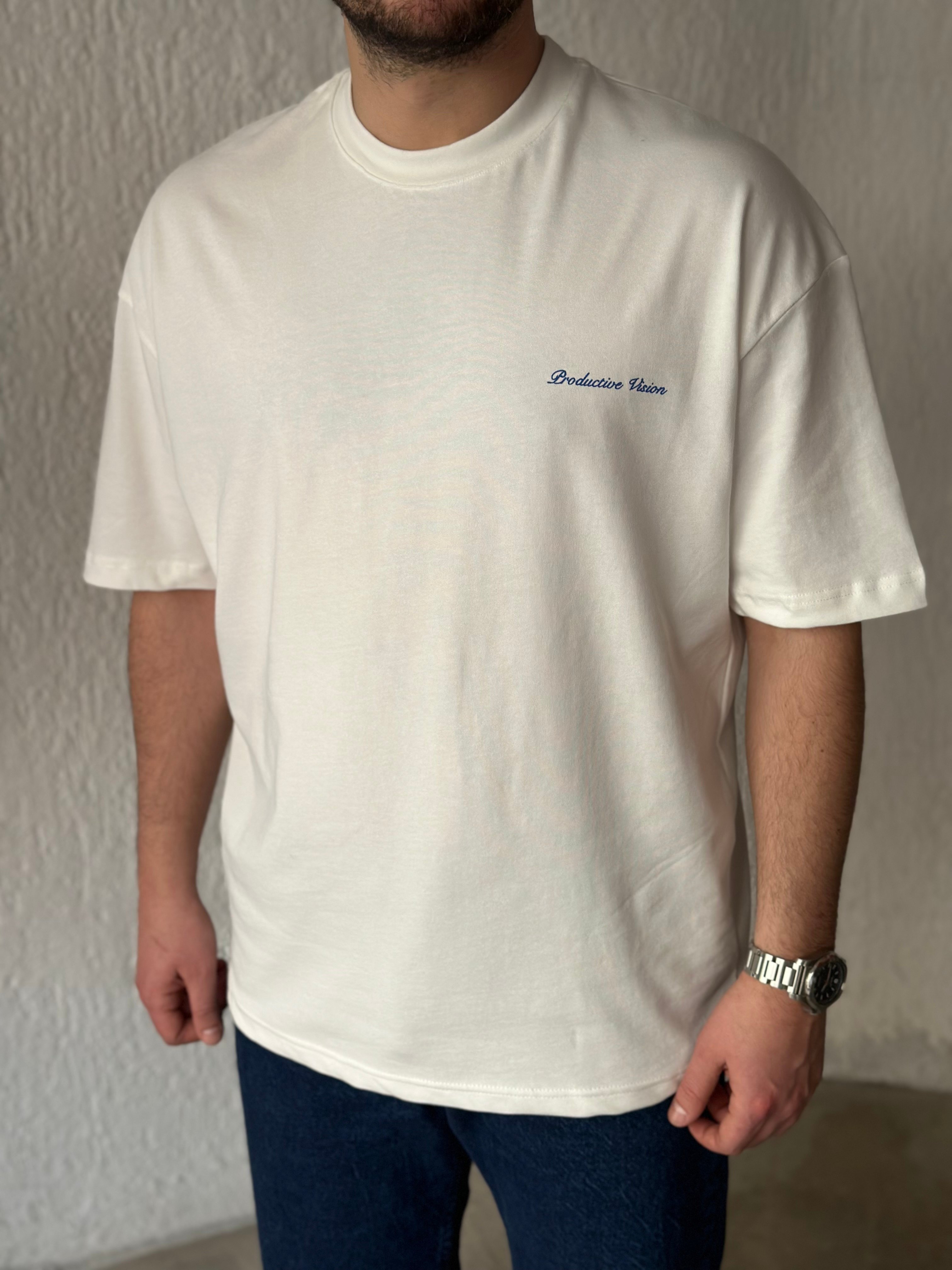 Sırt Baskılı Oversize Beyaz T-shirt