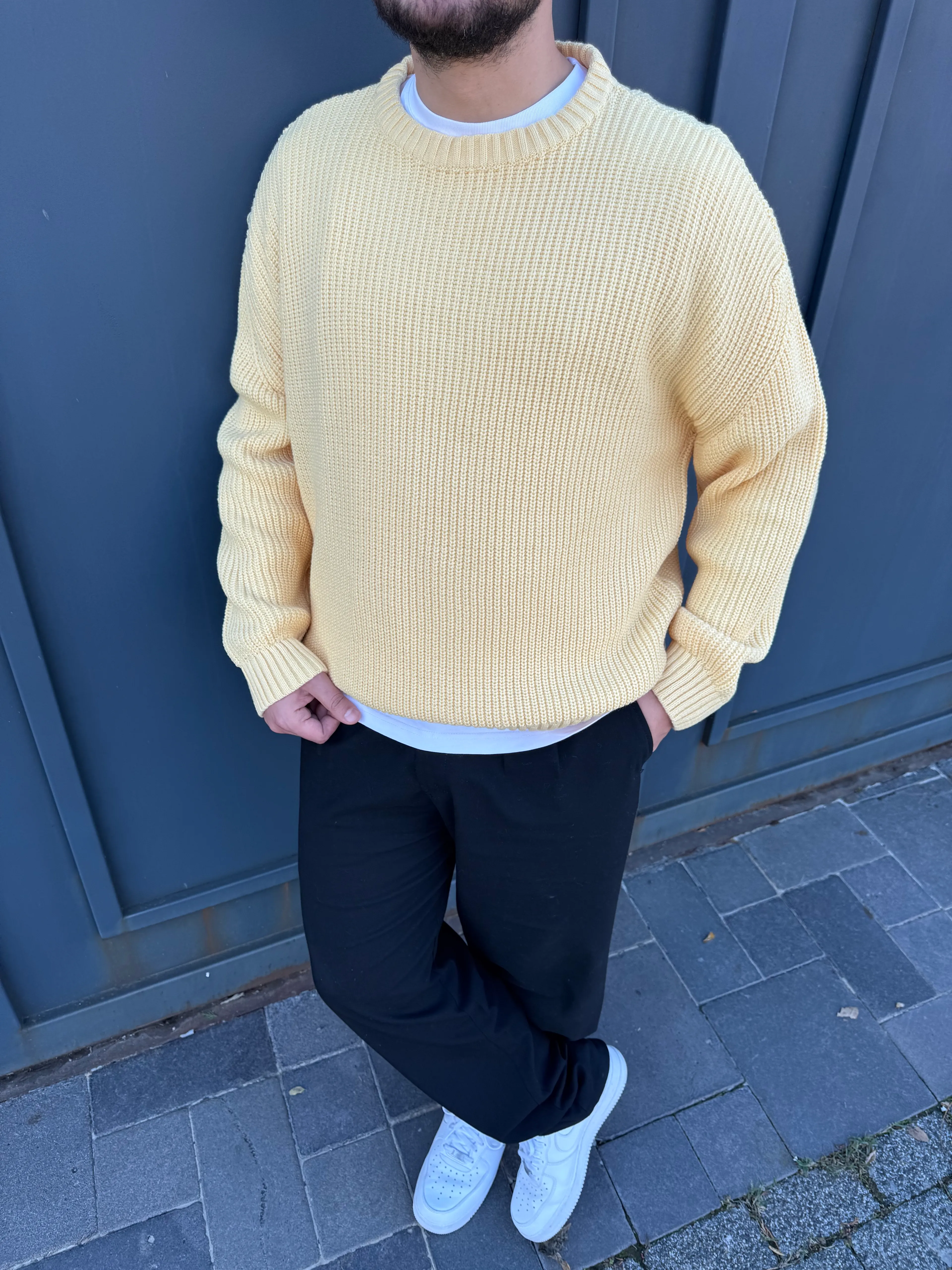 Giesto Sarı Oversize Triko Kazak