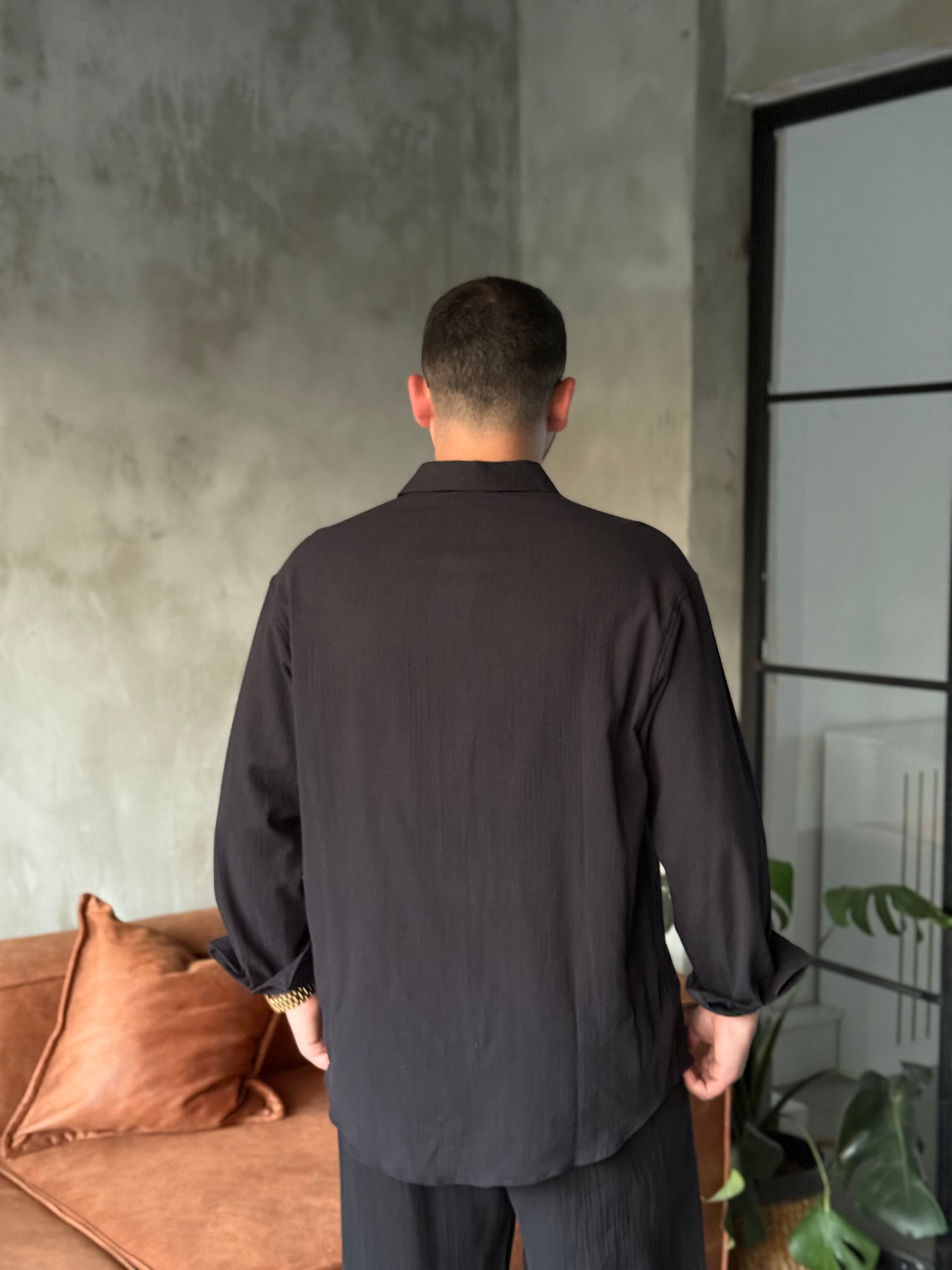 Siyah Oversize Keten Gömlek