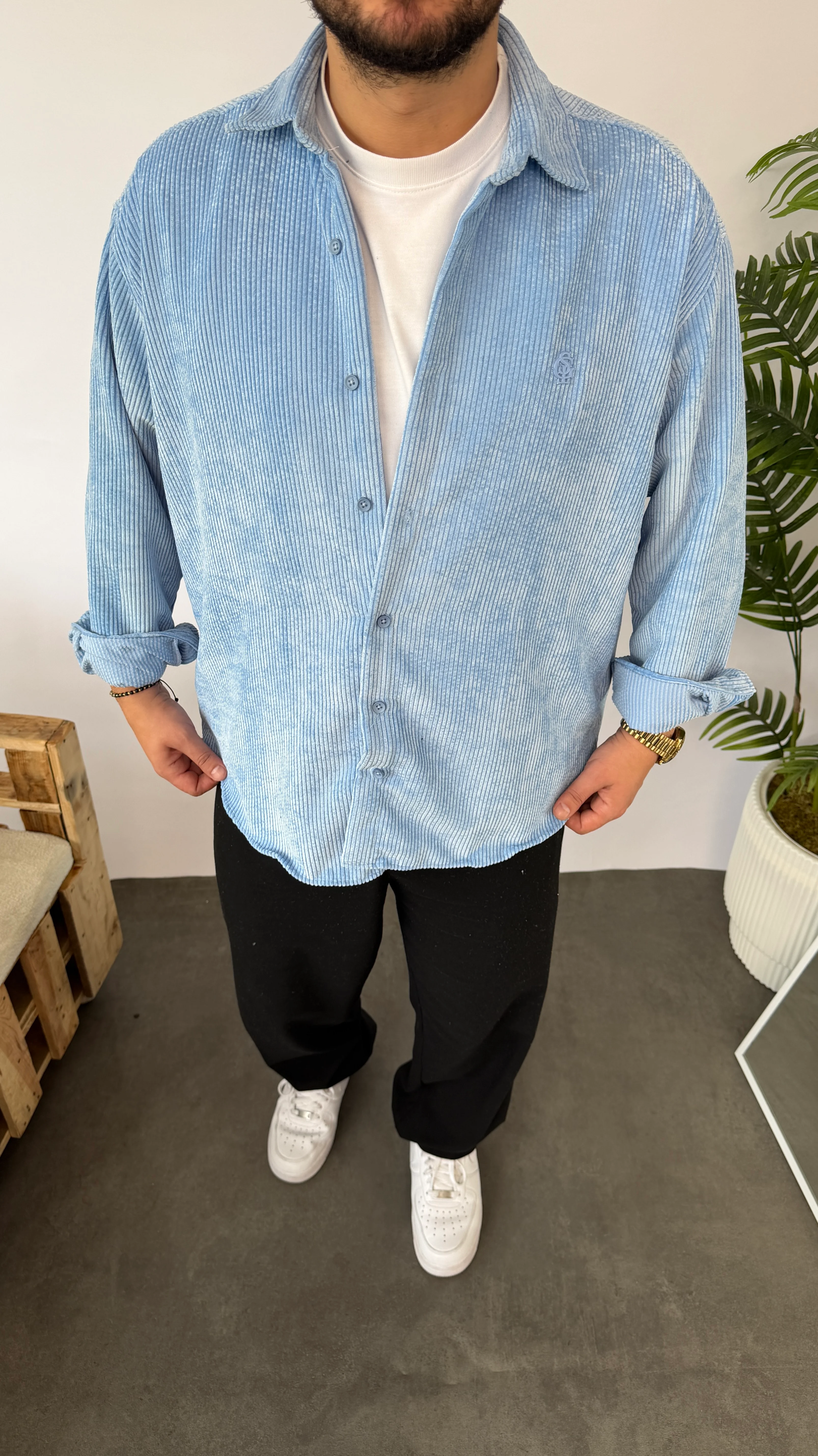 Giesto Bebe Mavisi Kadife Oversize Gömlek