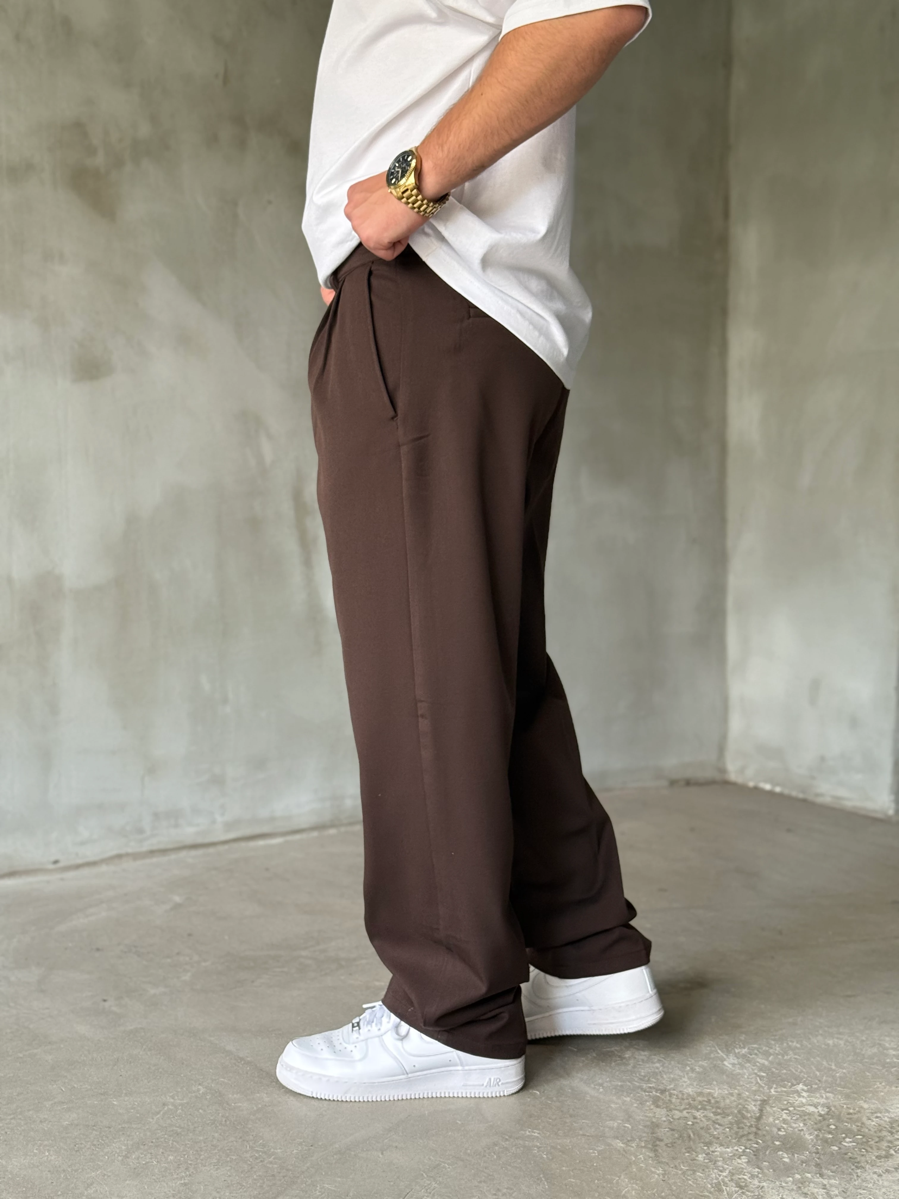 Kahverengi Pileli Kışlık Kumaş Pantolon