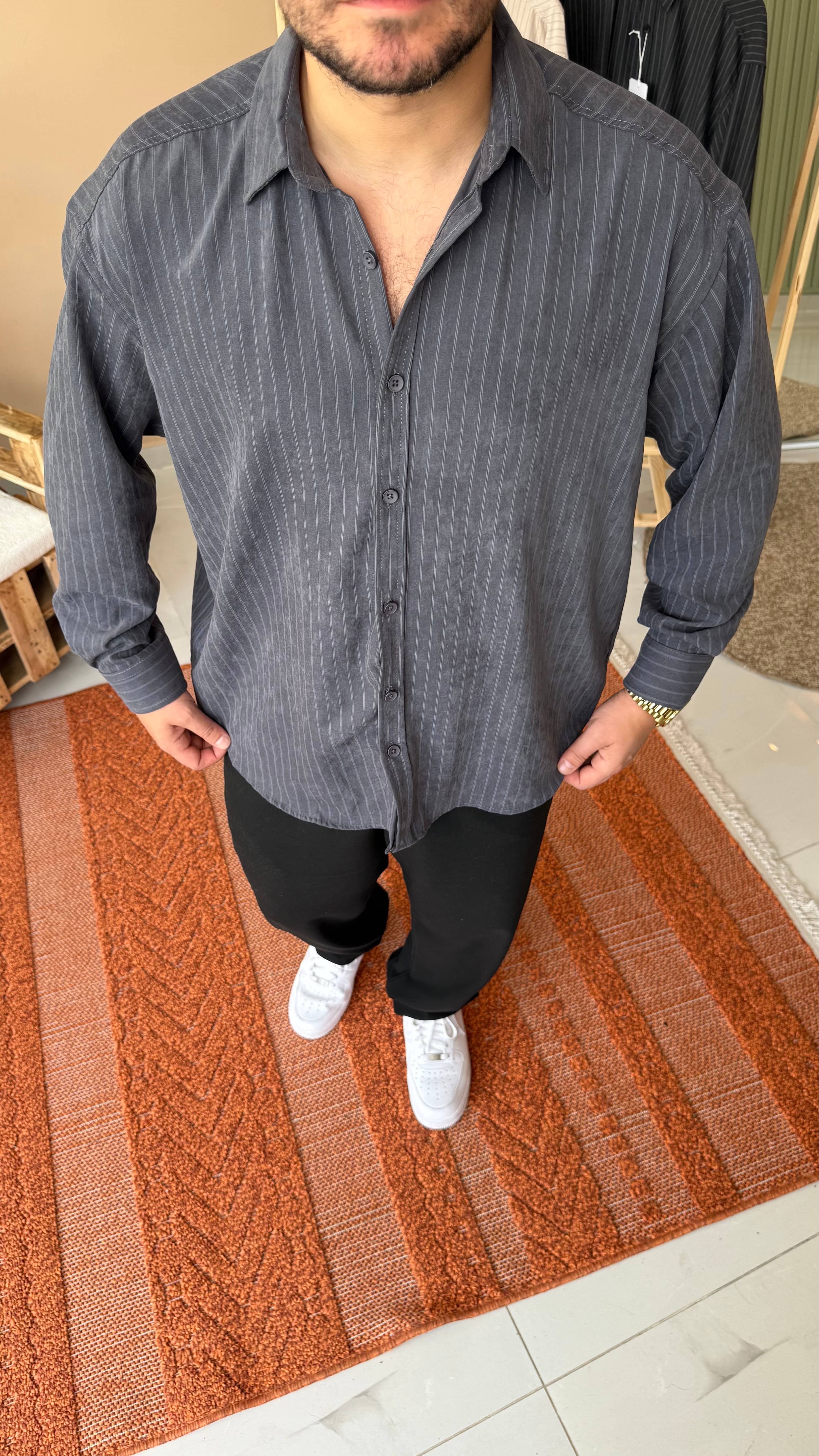 Antrasit Kalın Modal Kumaş Oversize Gömlek