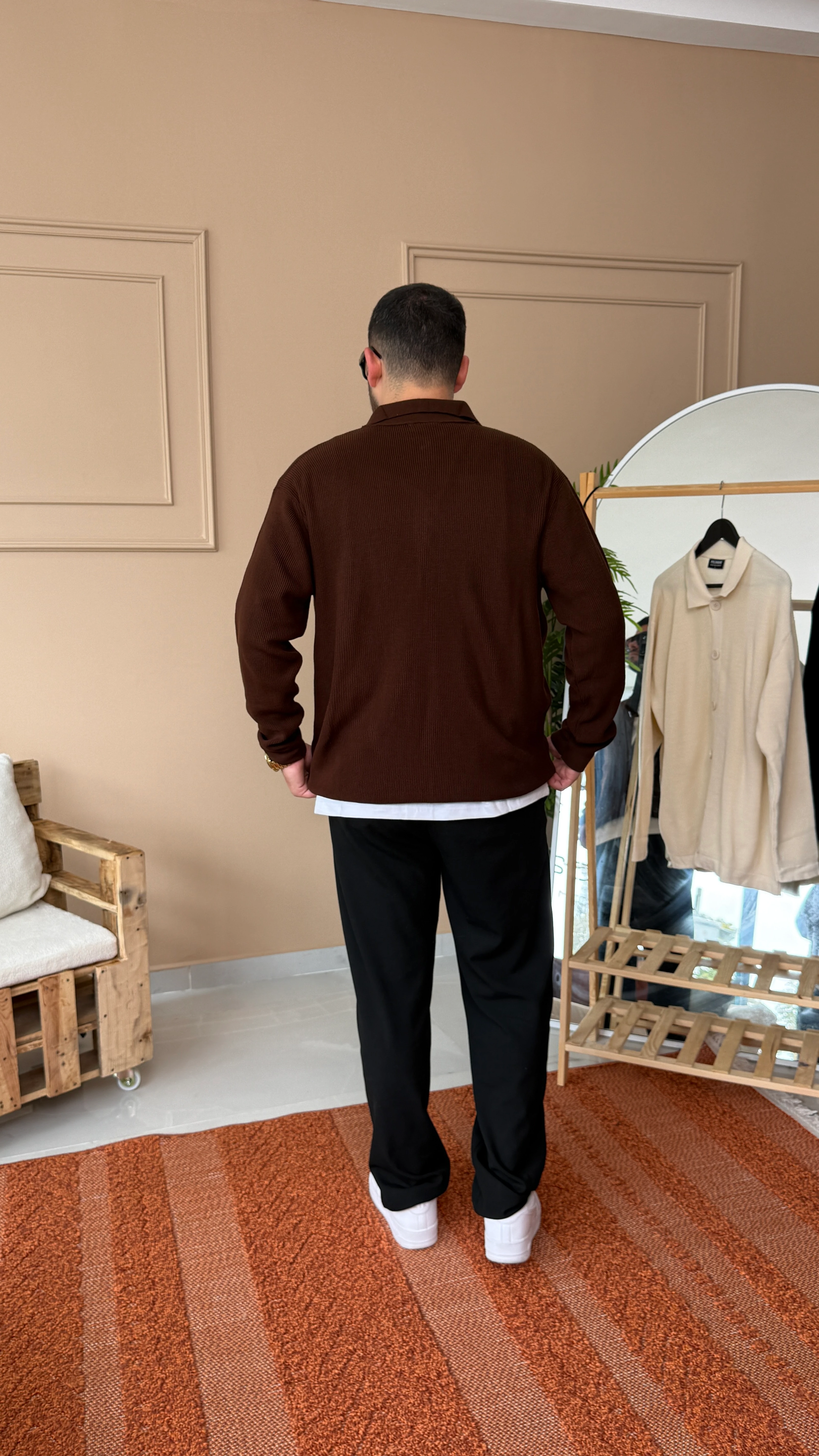 Kahverengi Regular Kalıp Düğmeli Triko Hırka