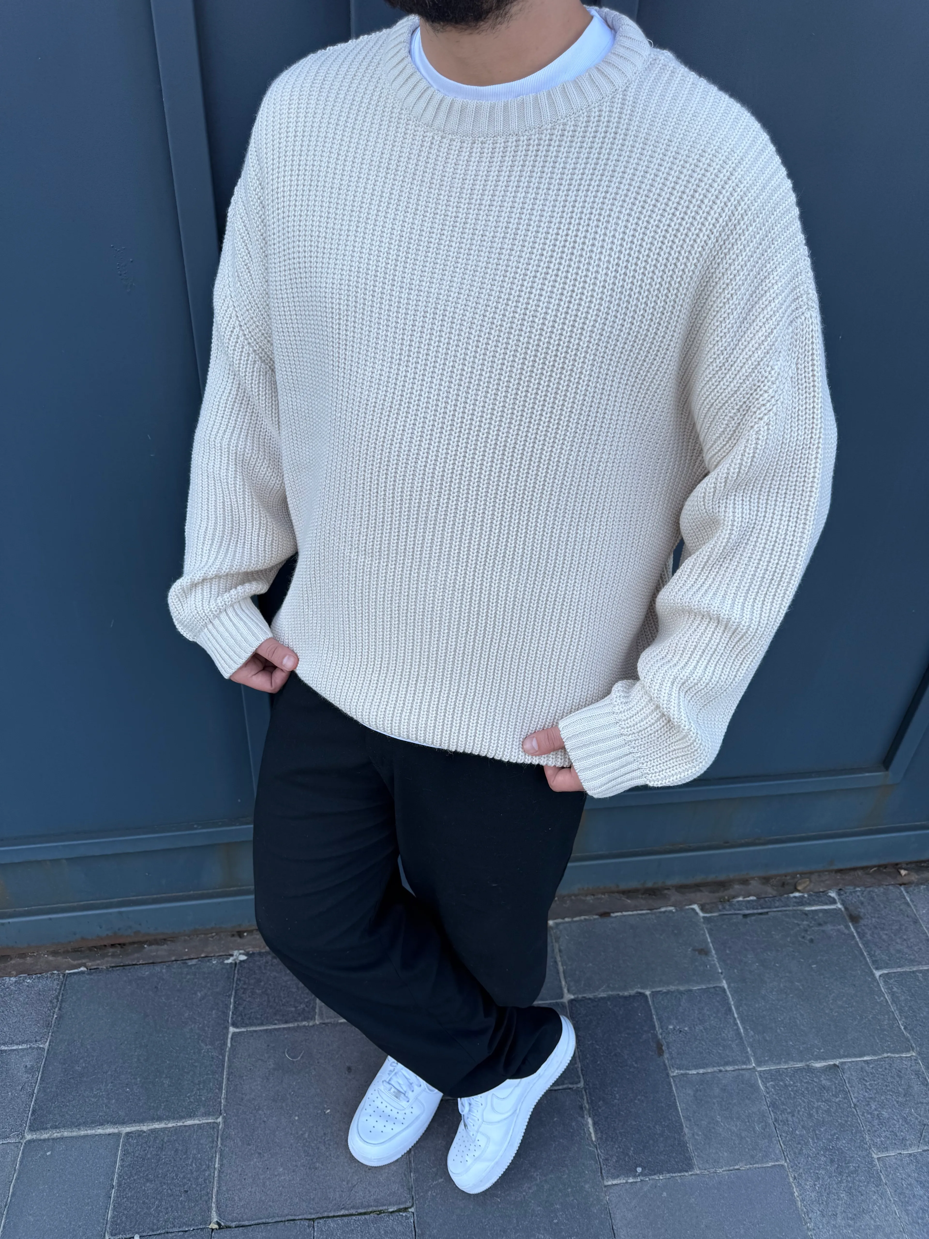 Giesto Krem Oversize Triko Kazak