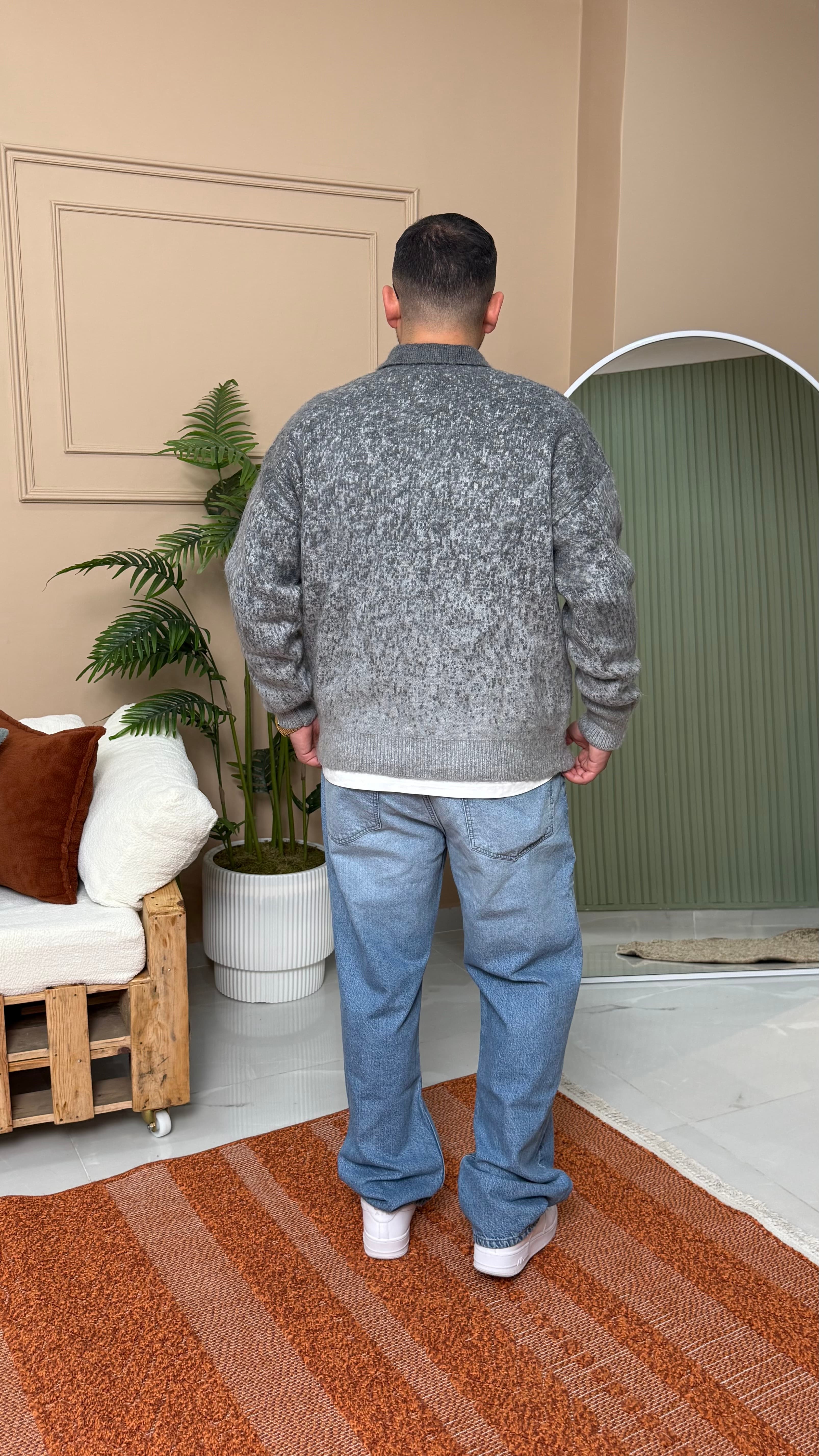 Gri Oversize RTC Baskılı Triko Sweatshirt