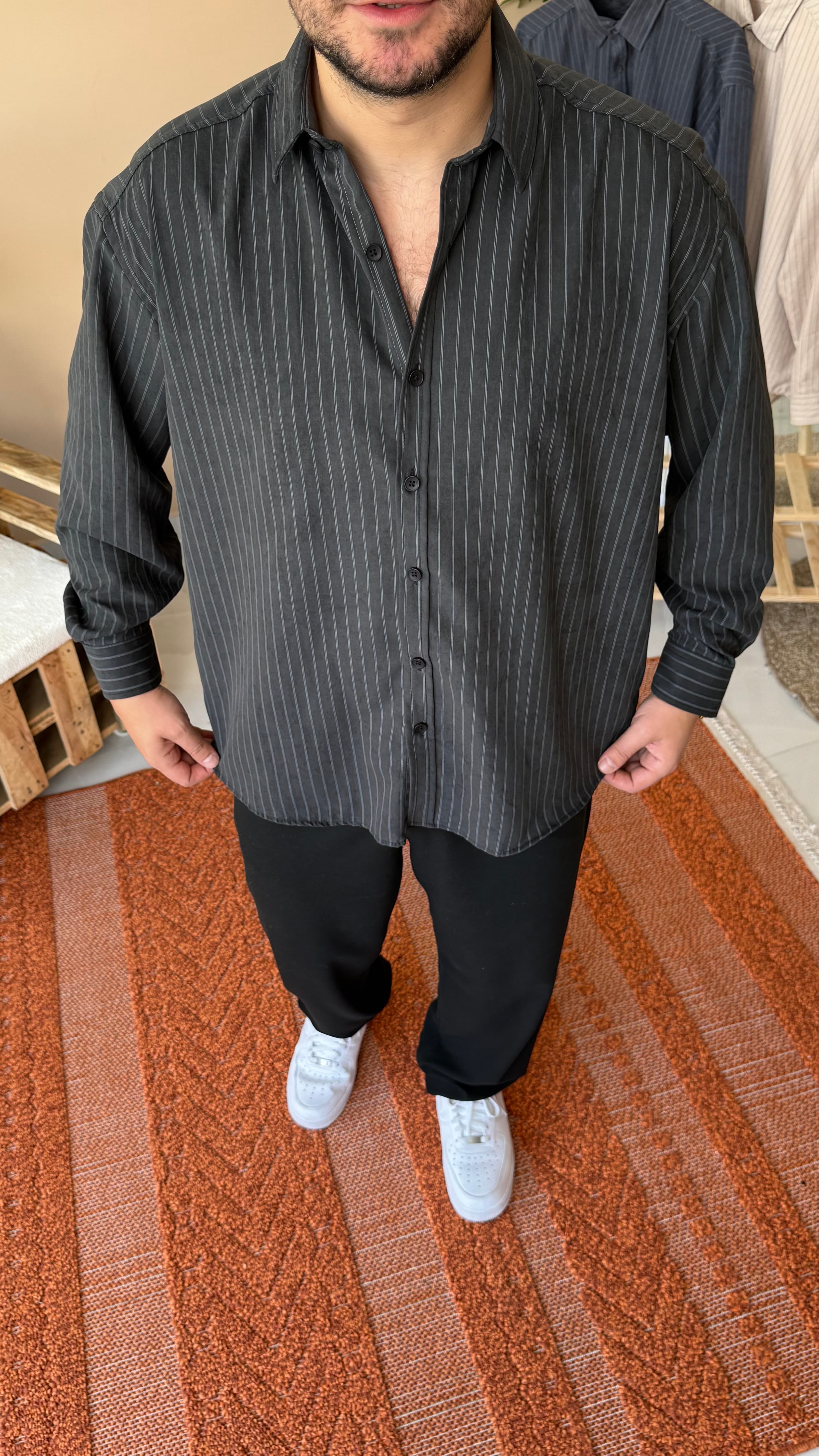 Siyah Kalın Modal Oversize Gömlek