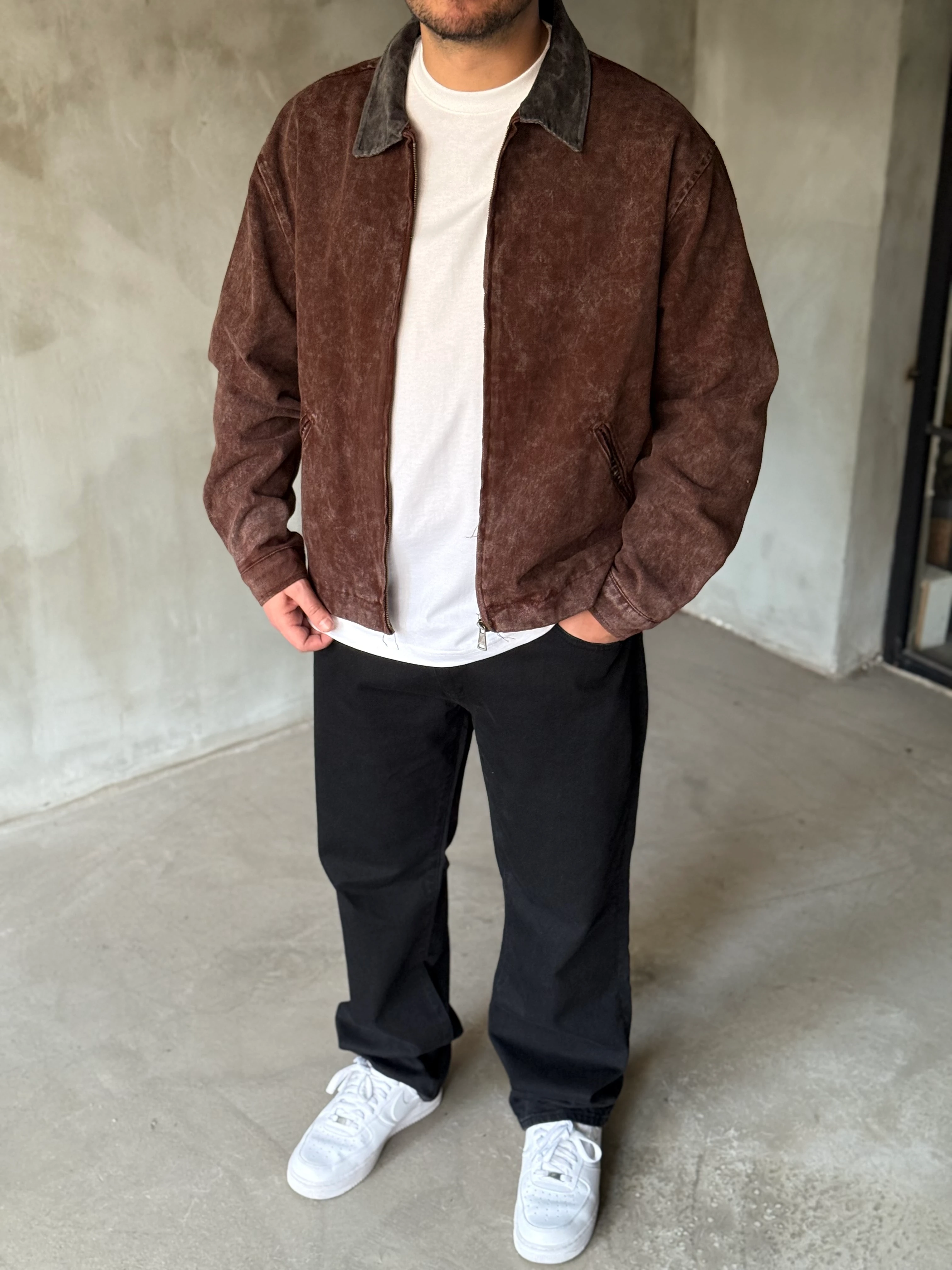 Kahverengi Yıkamalı Ekose Detaylı Kot Ceket