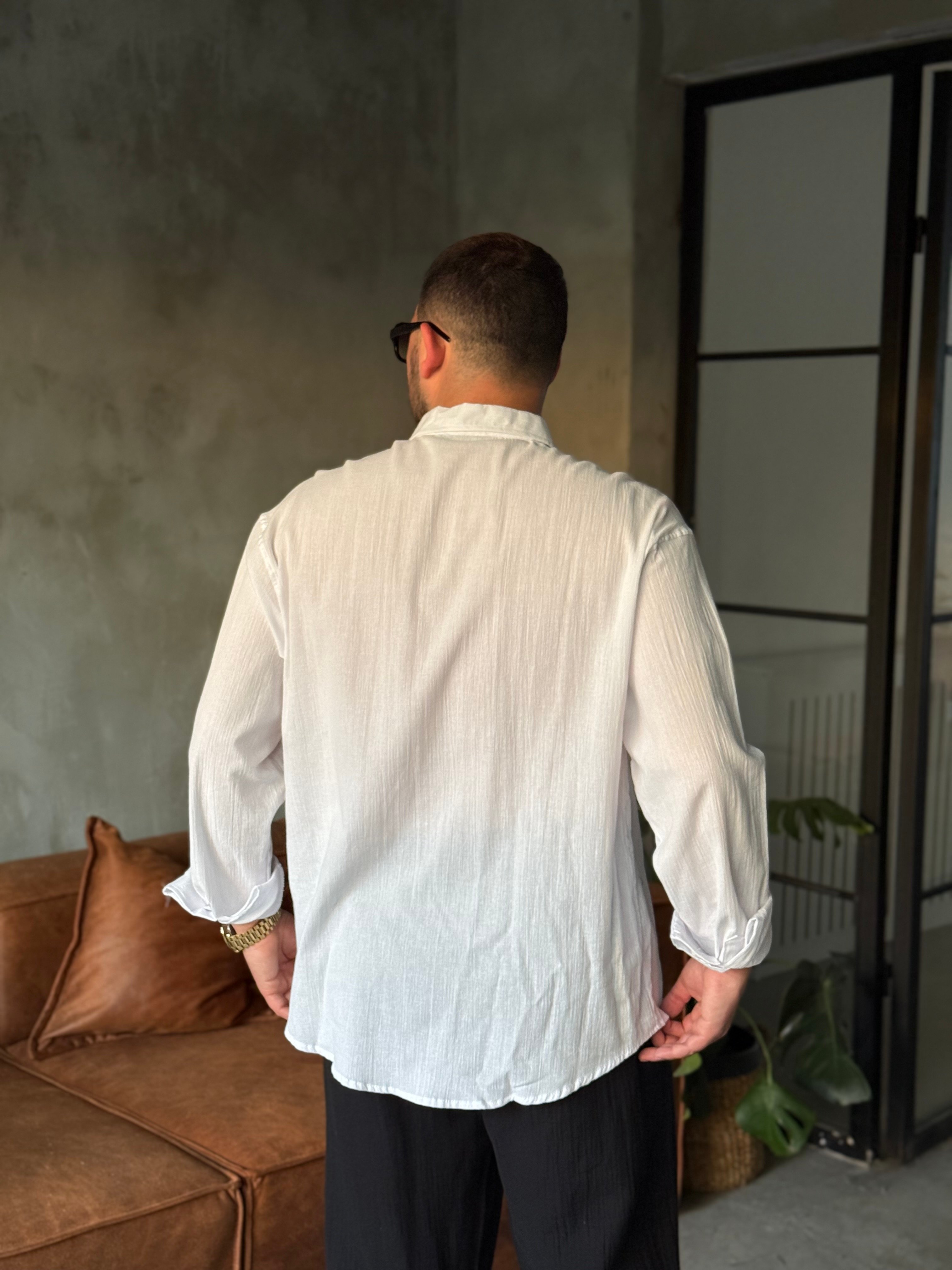 Beyaz Oversize Keten Gömlek
