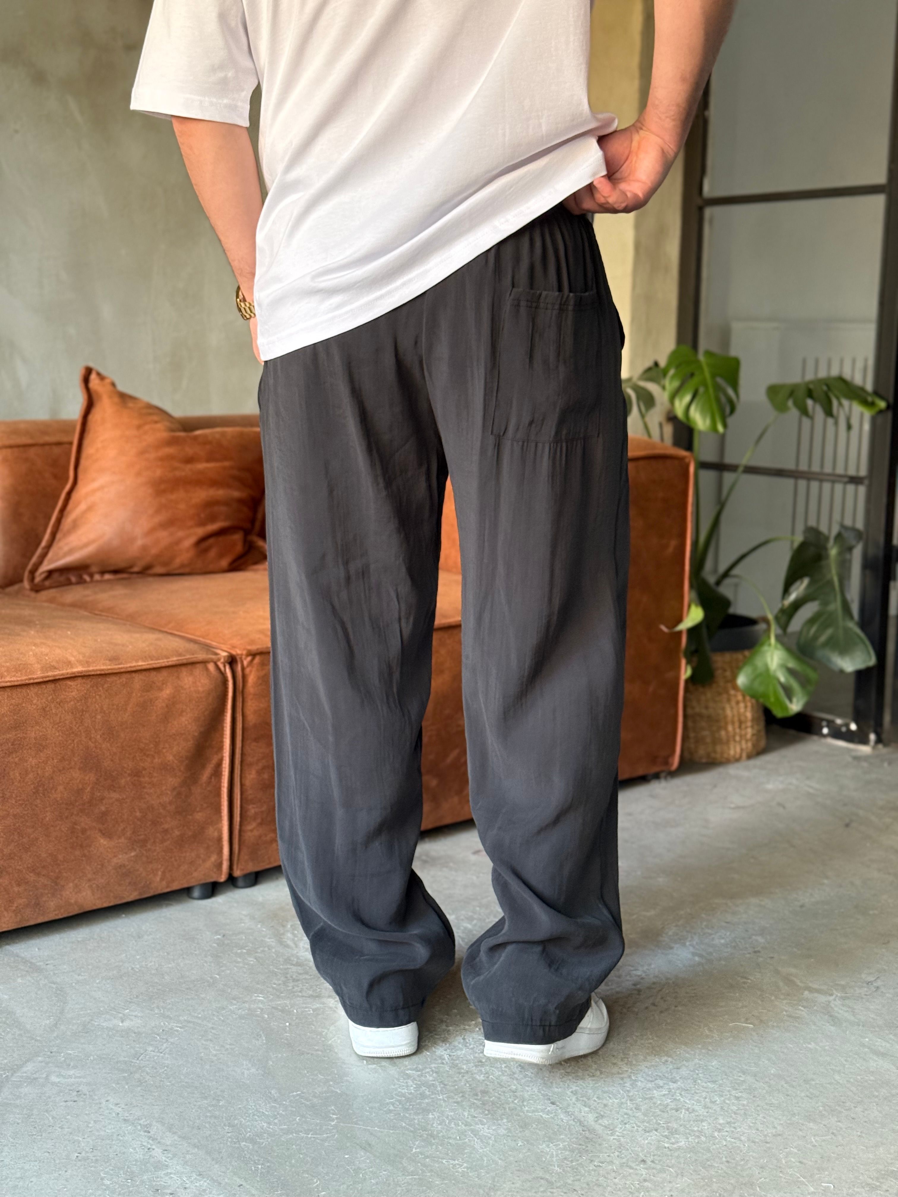 Siyah Tensel Kumaş Baggy Pantolon