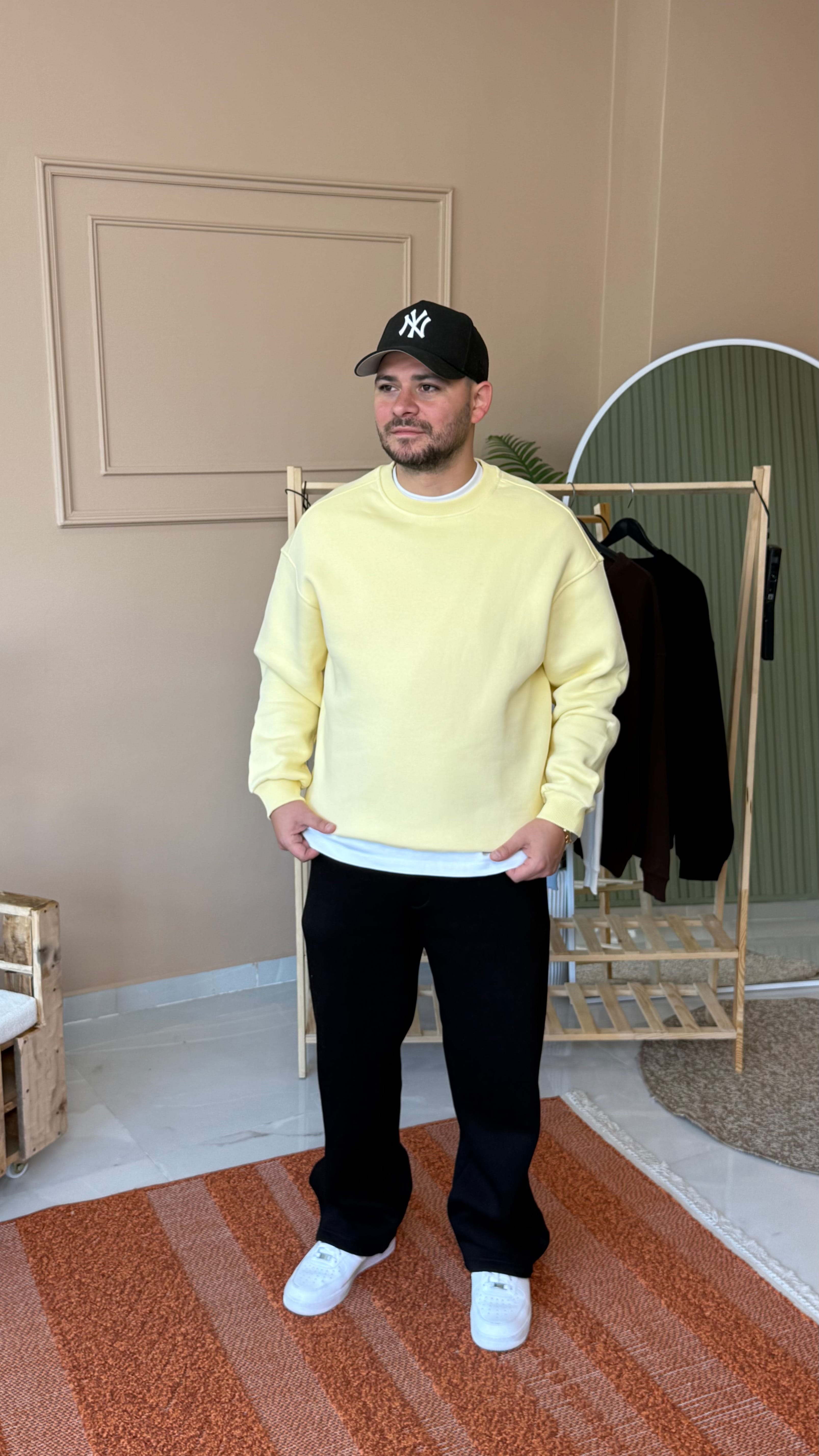 Sarı Basic Şardonlu Sweatshirt
