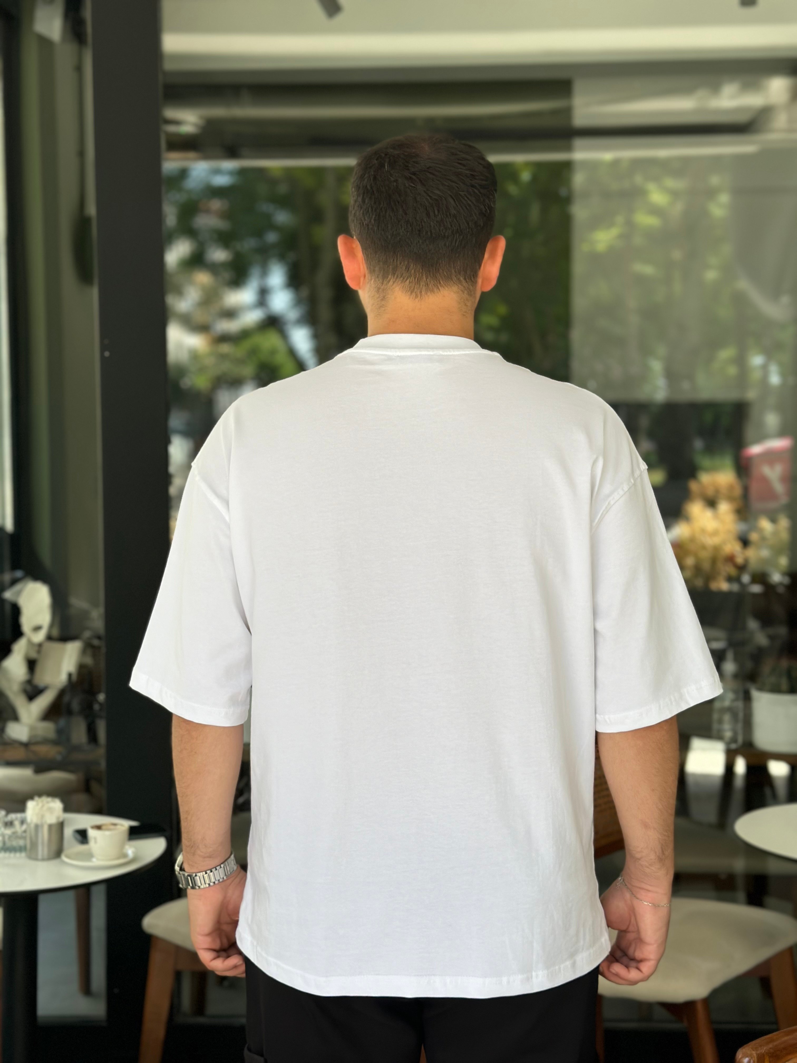 Beyaz Oversize Basic Pamuklu T-Shirt