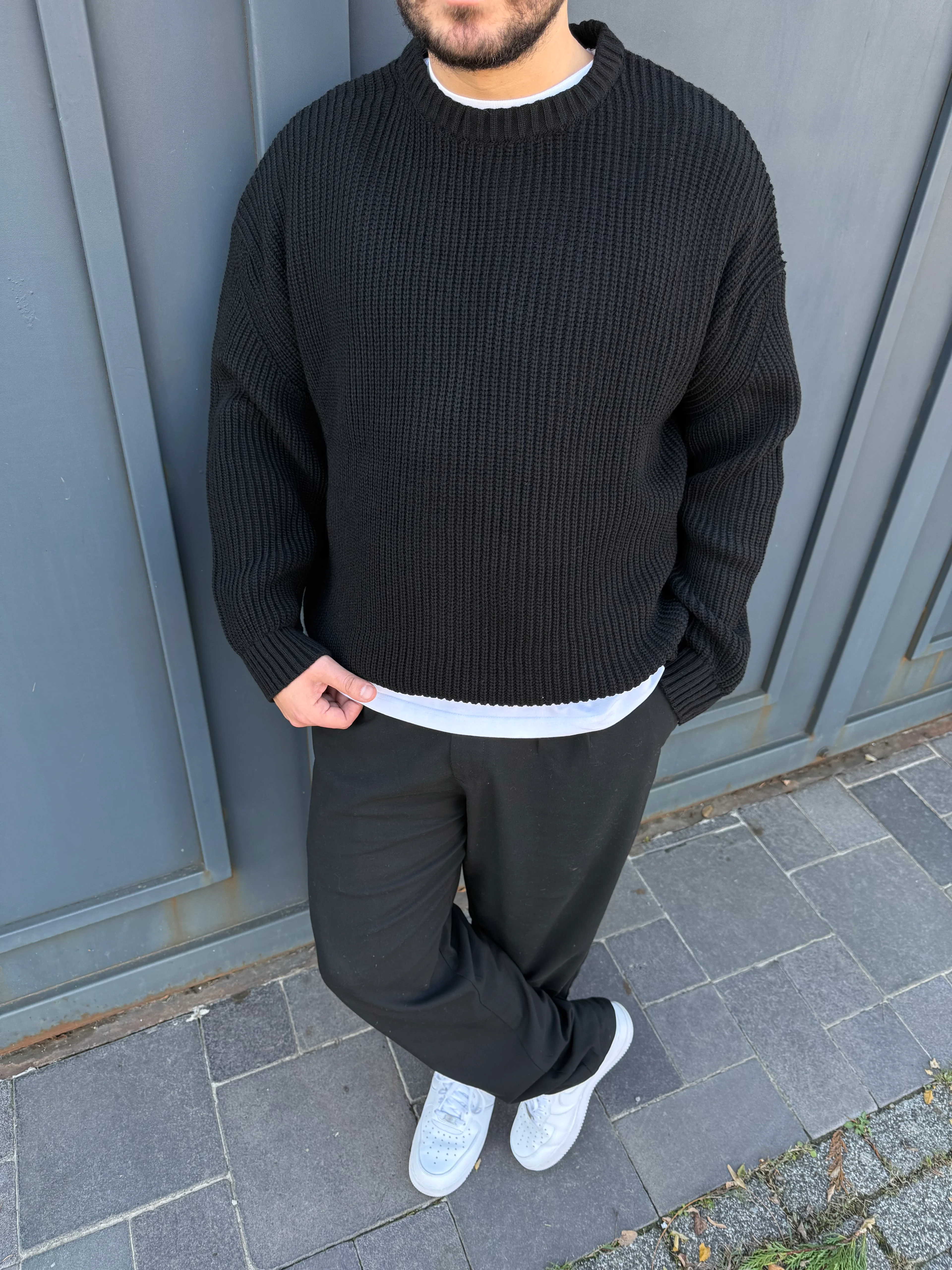 Giesto Siyah Oversize Triko Kazak