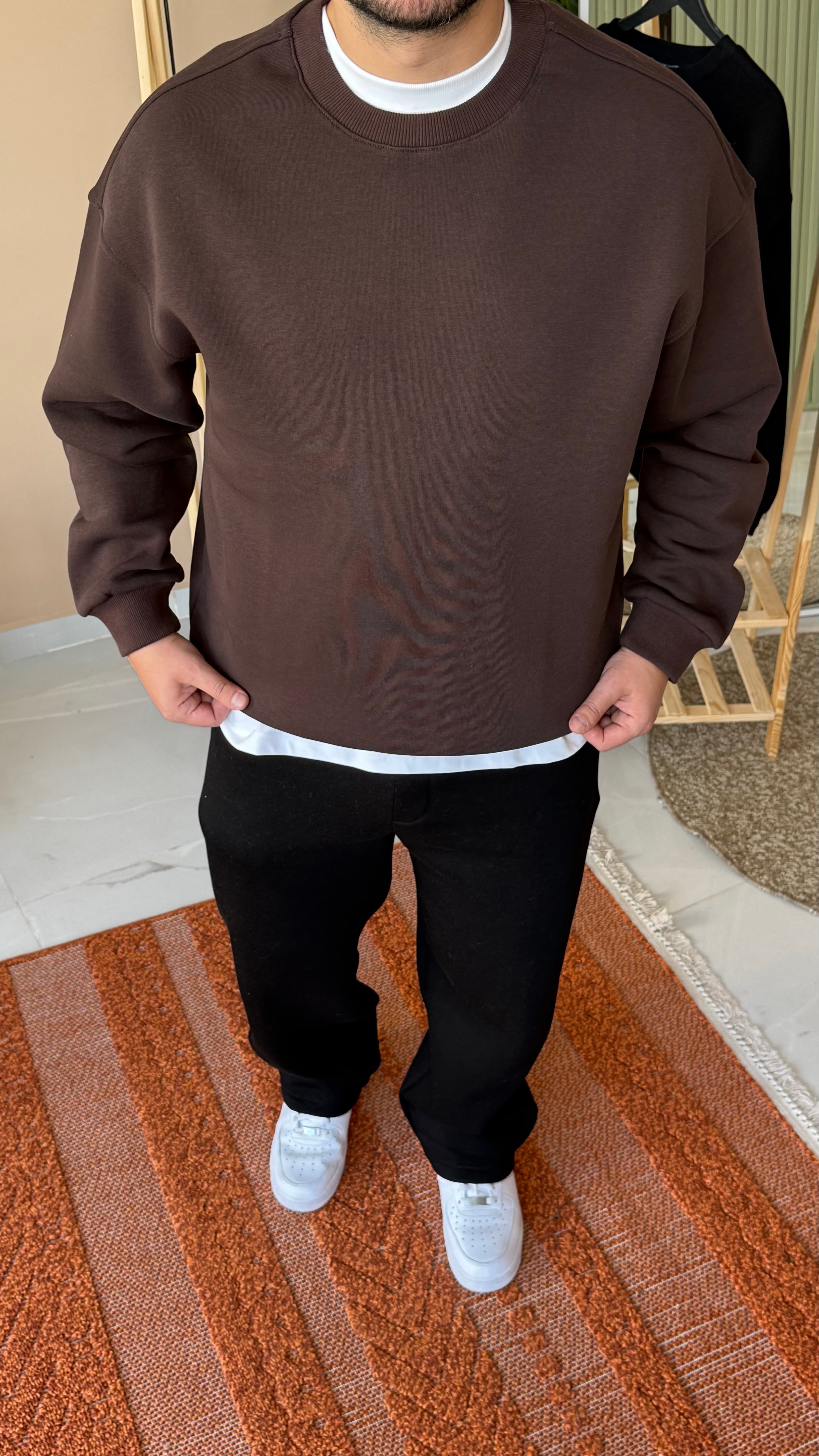 Kahverengi Basic Şardonlu Sweatshirt