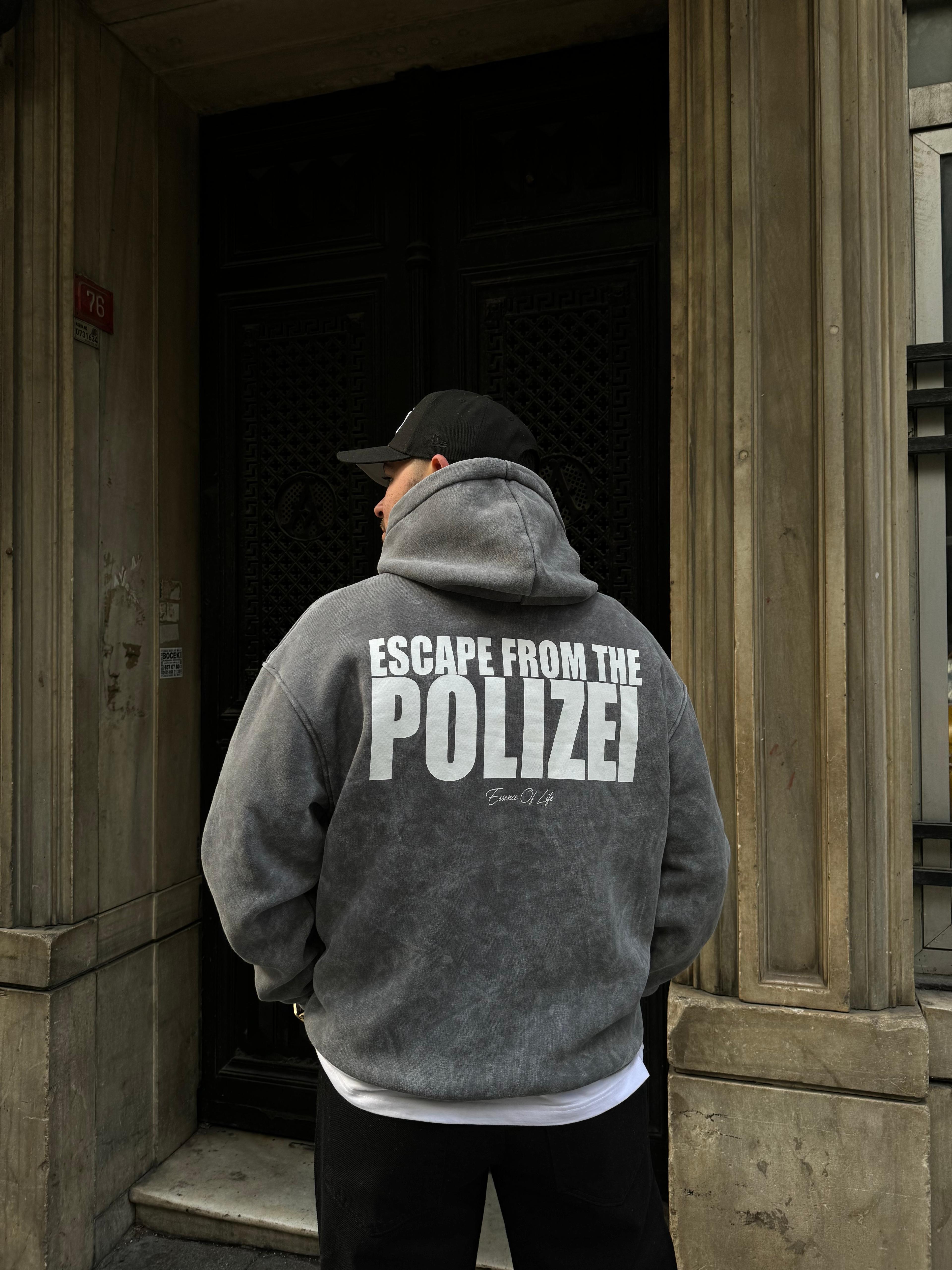 Antrasit Polizei Baskılı Yıkamalı Oversize Sweatshirt