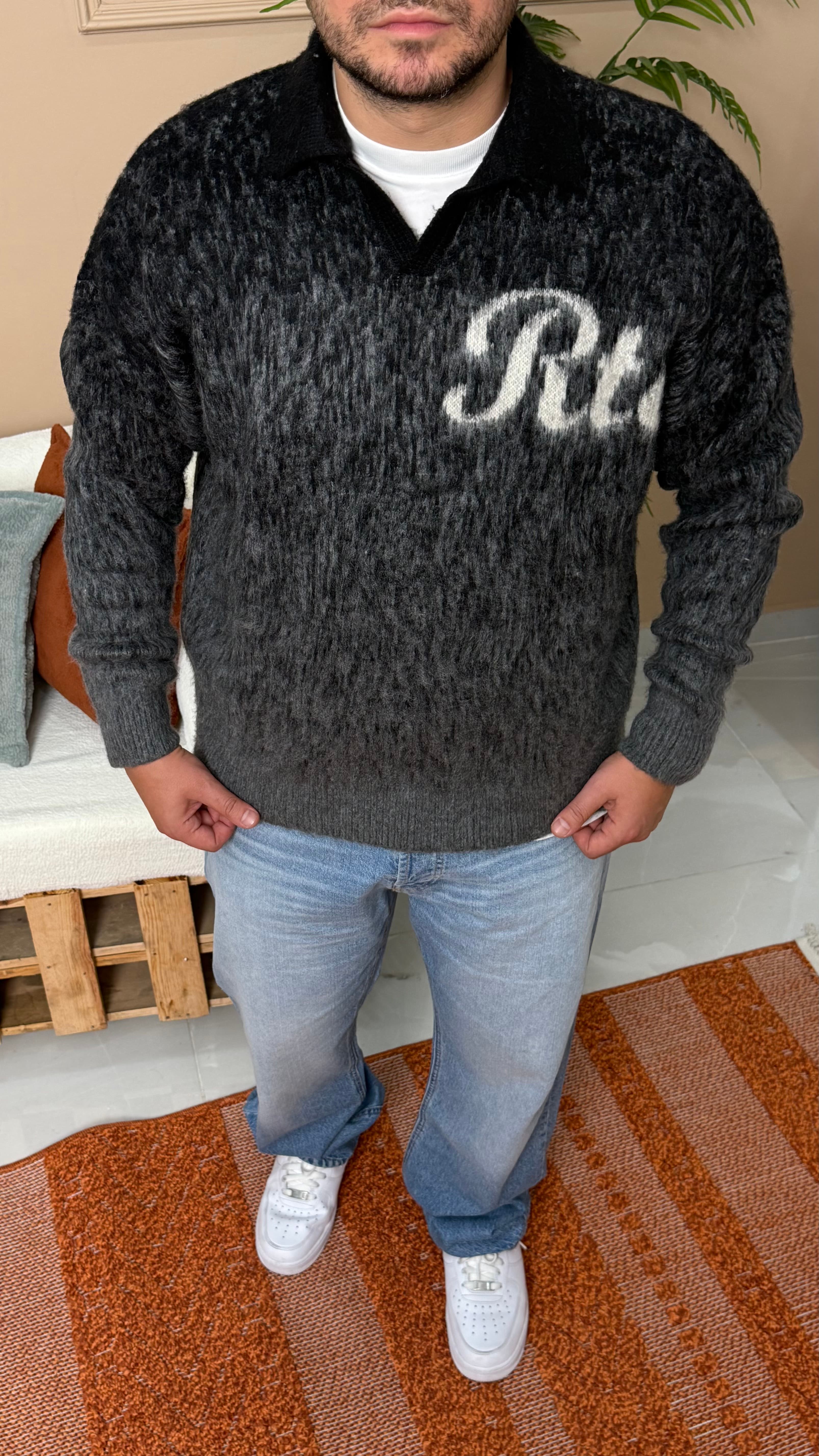 Siyah Oversize RTC Basklı Triko Sweatshirt