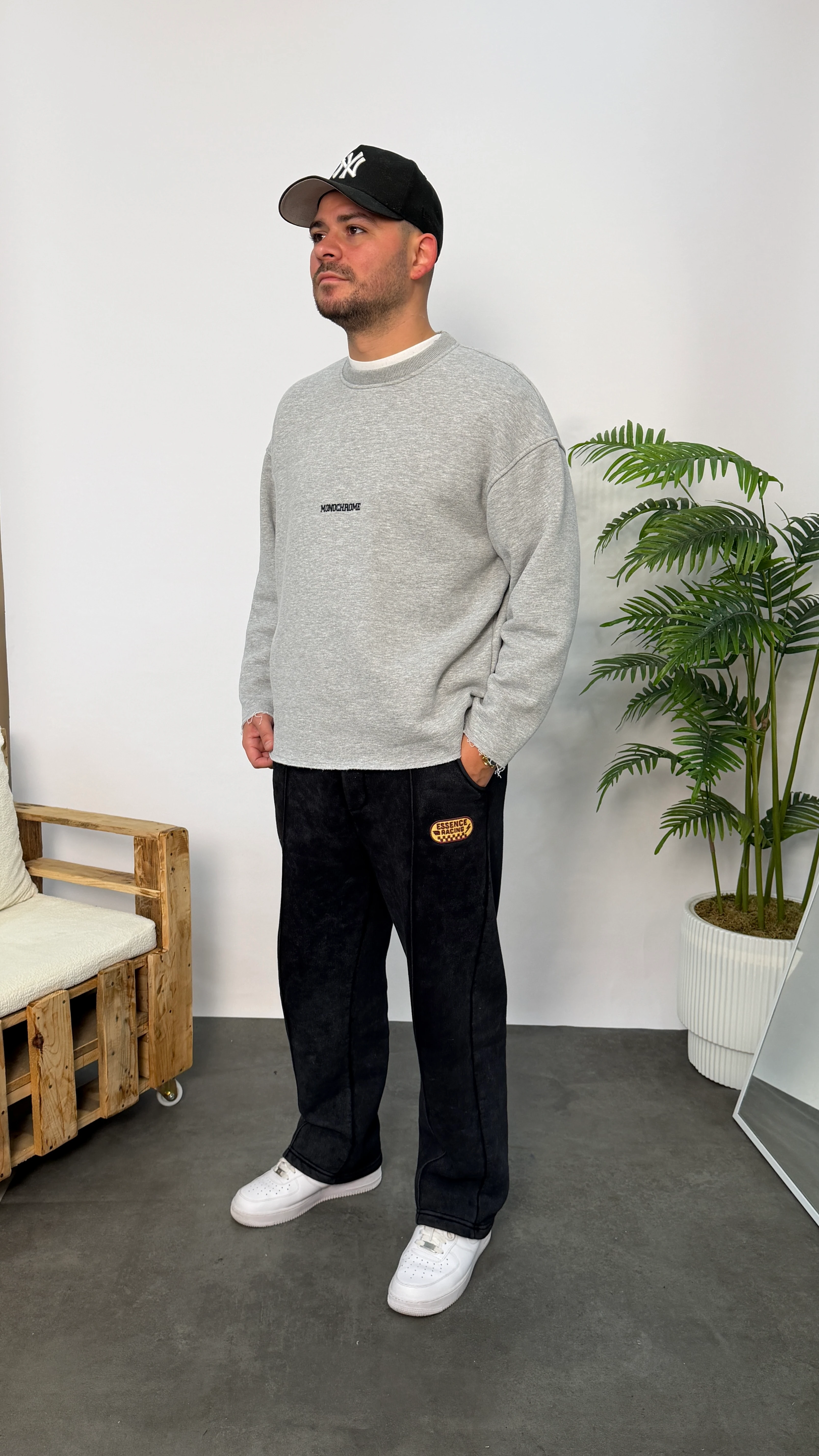 Gri MONOCHROME Nakışlı Oversize Sweatshirt