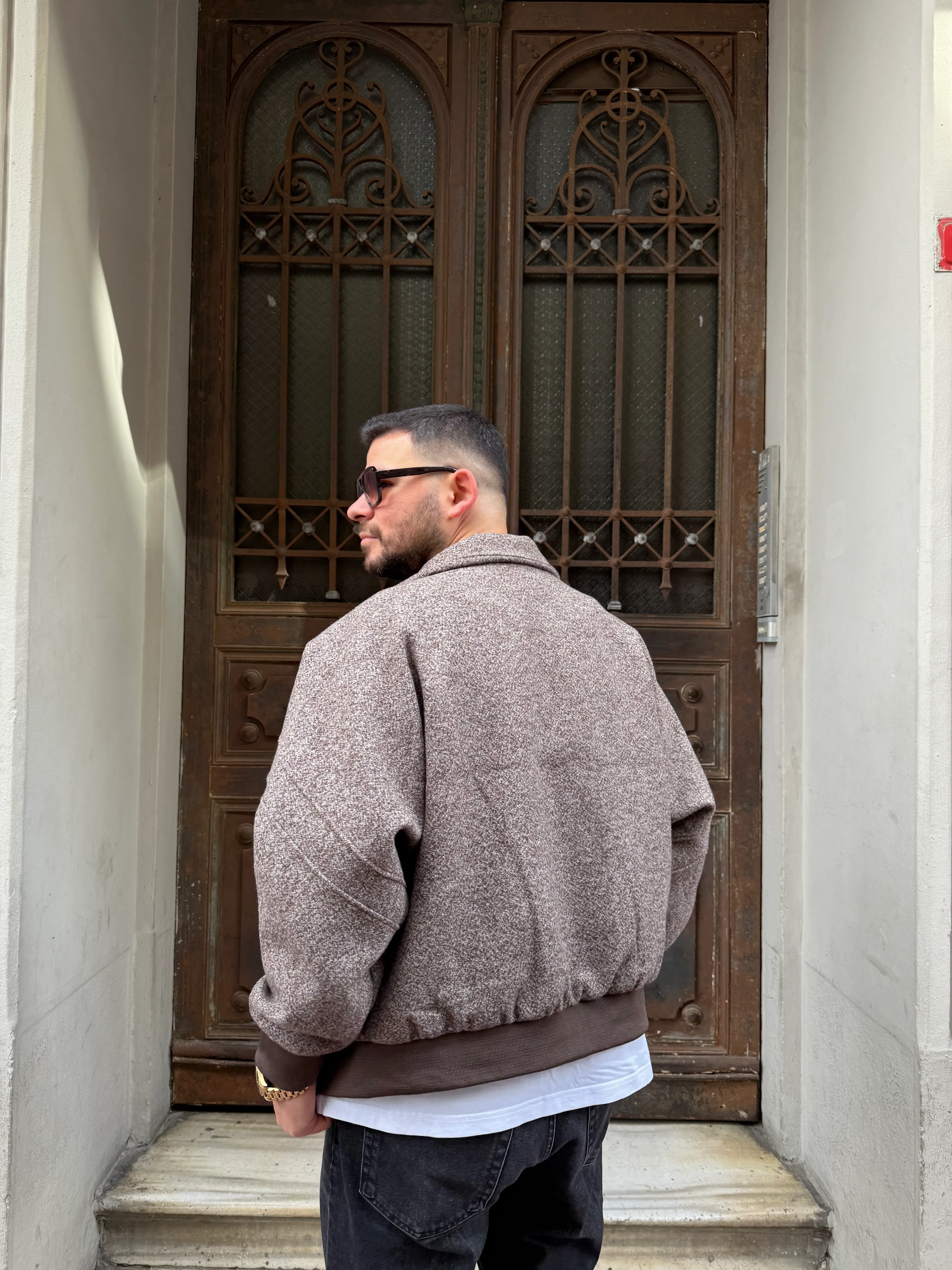 Kahve Kaşe Bomber Oversize Ceket