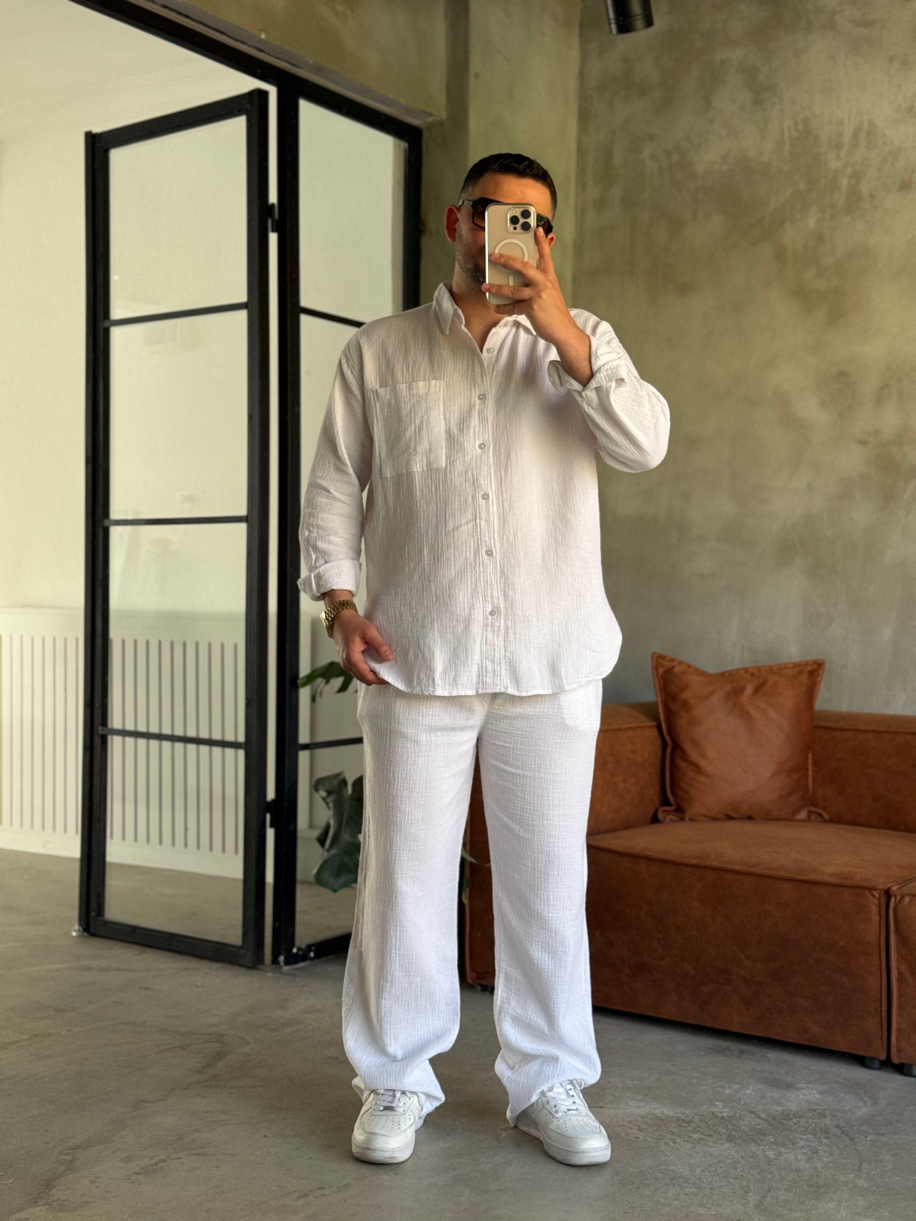 Beyaz Müslin Kumaş Gömlekli Takım