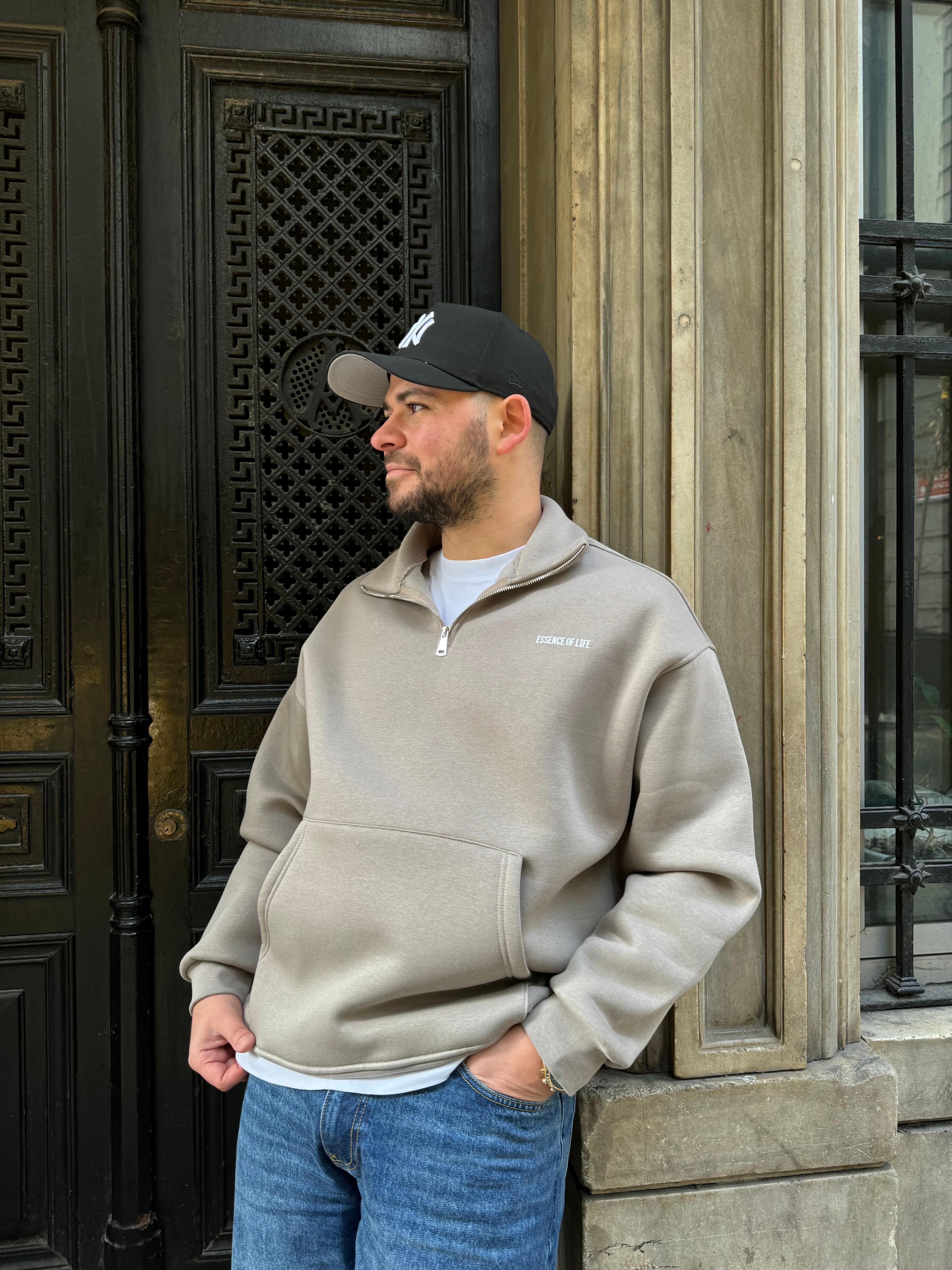 Vizon Oversize Yarım Fermuarlı Sweatshirt