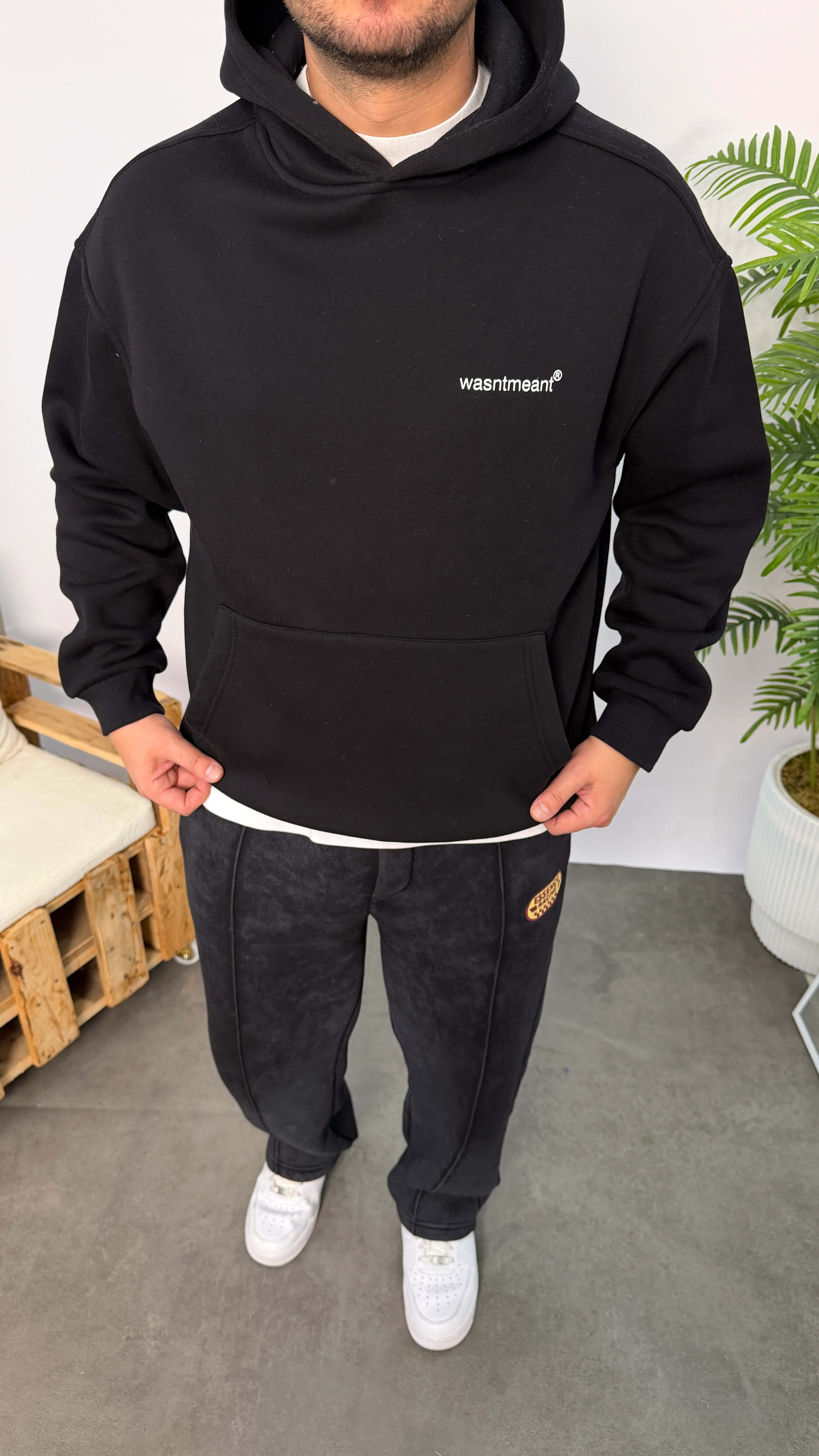 Siyah Baskılı Yazılı Oversize Sweatshirt