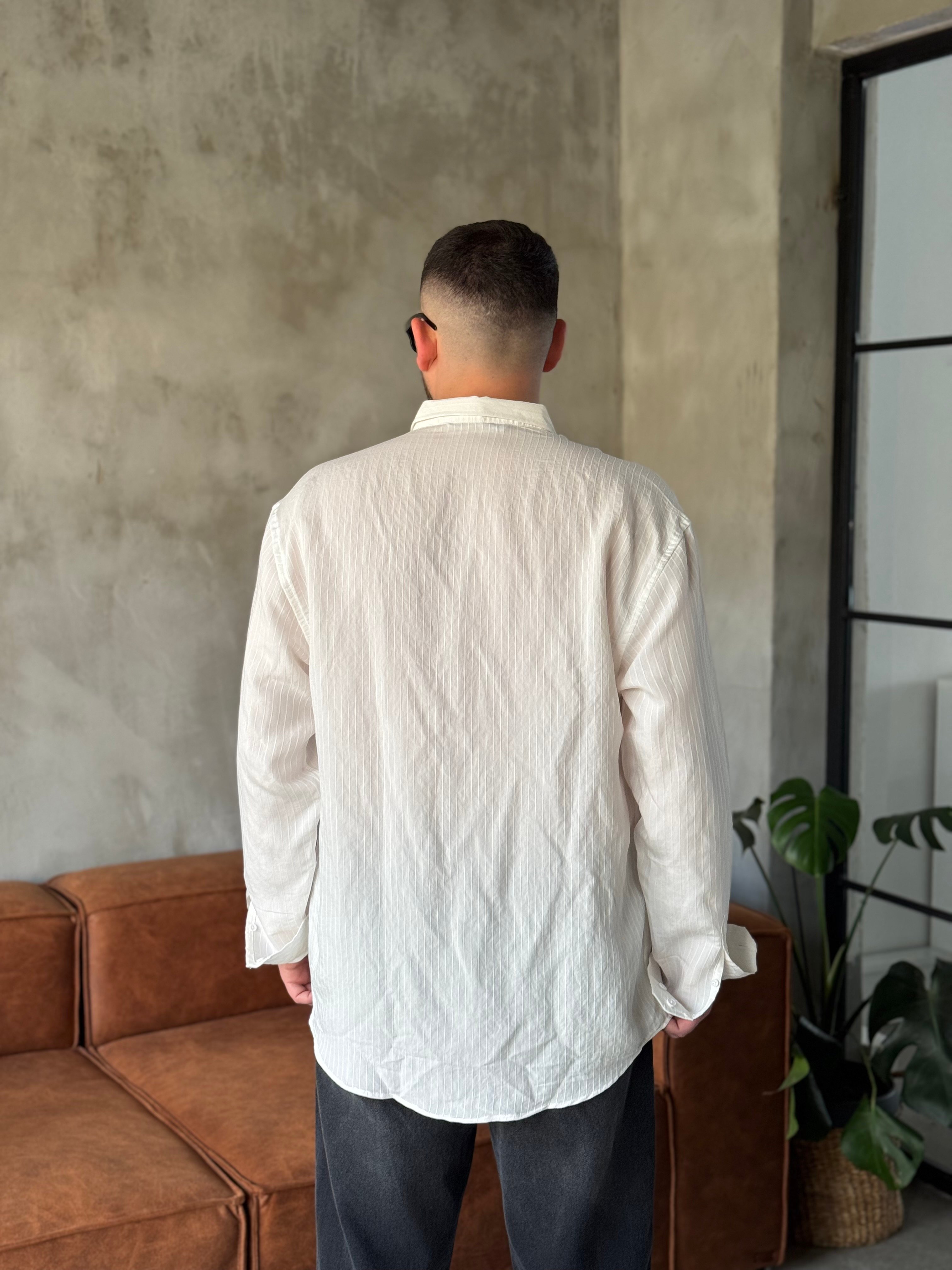 Beyaz Çizgili Tensel Kumaş Oversize Gömlek