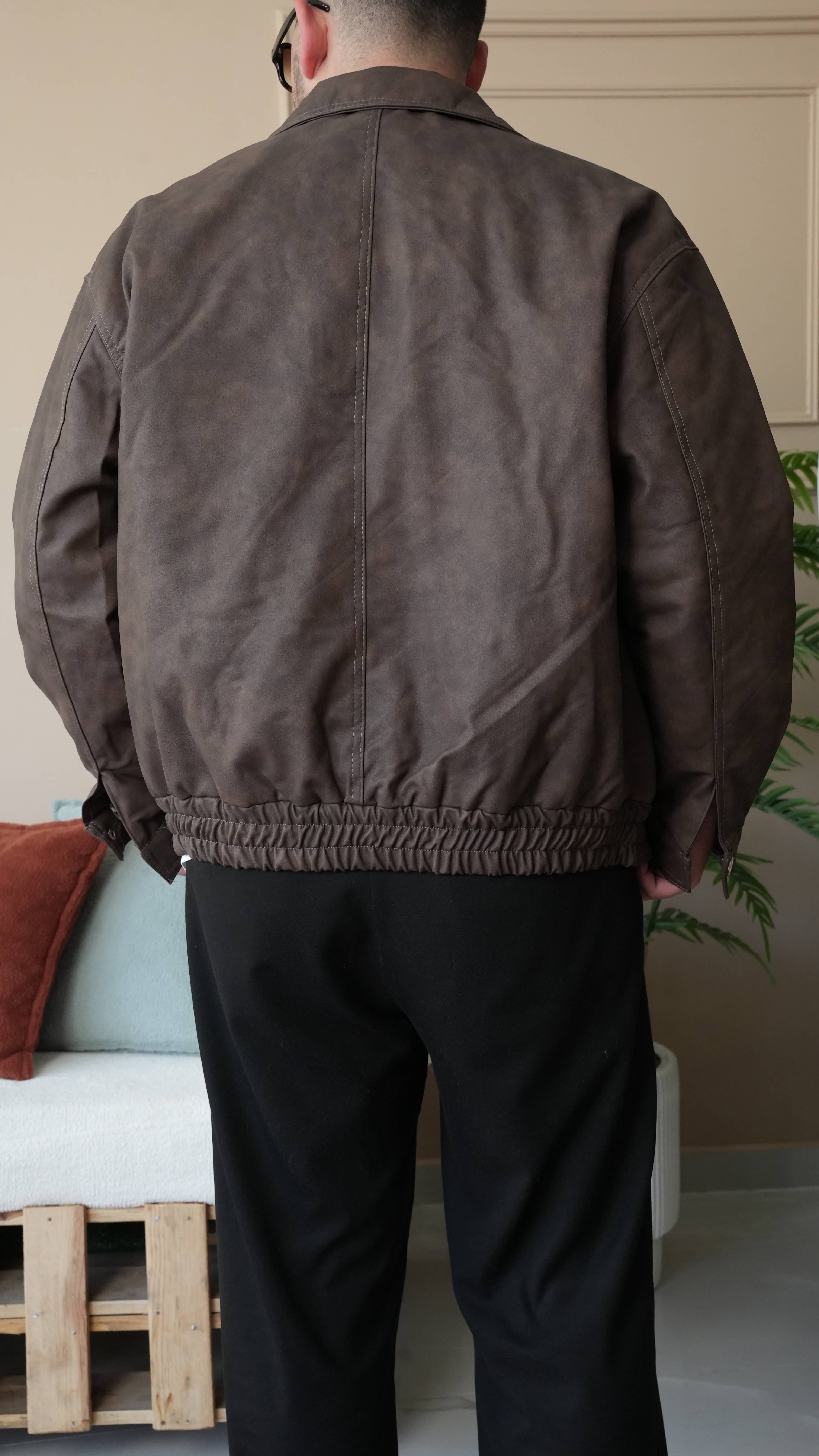 Kahve Yarı Oversize Deri Ceket