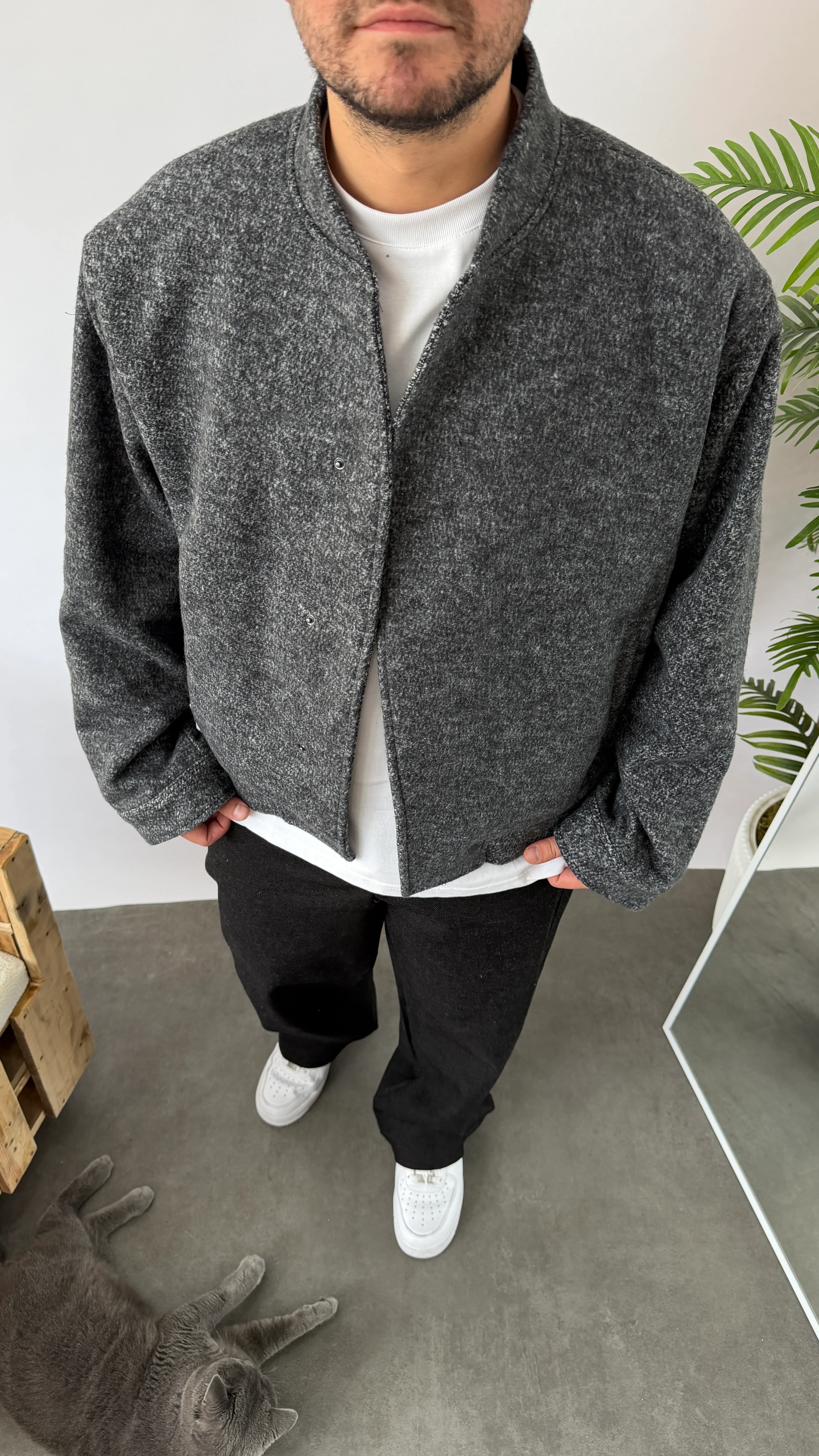 Antrasit Kaşe Boxy Fit Ceket