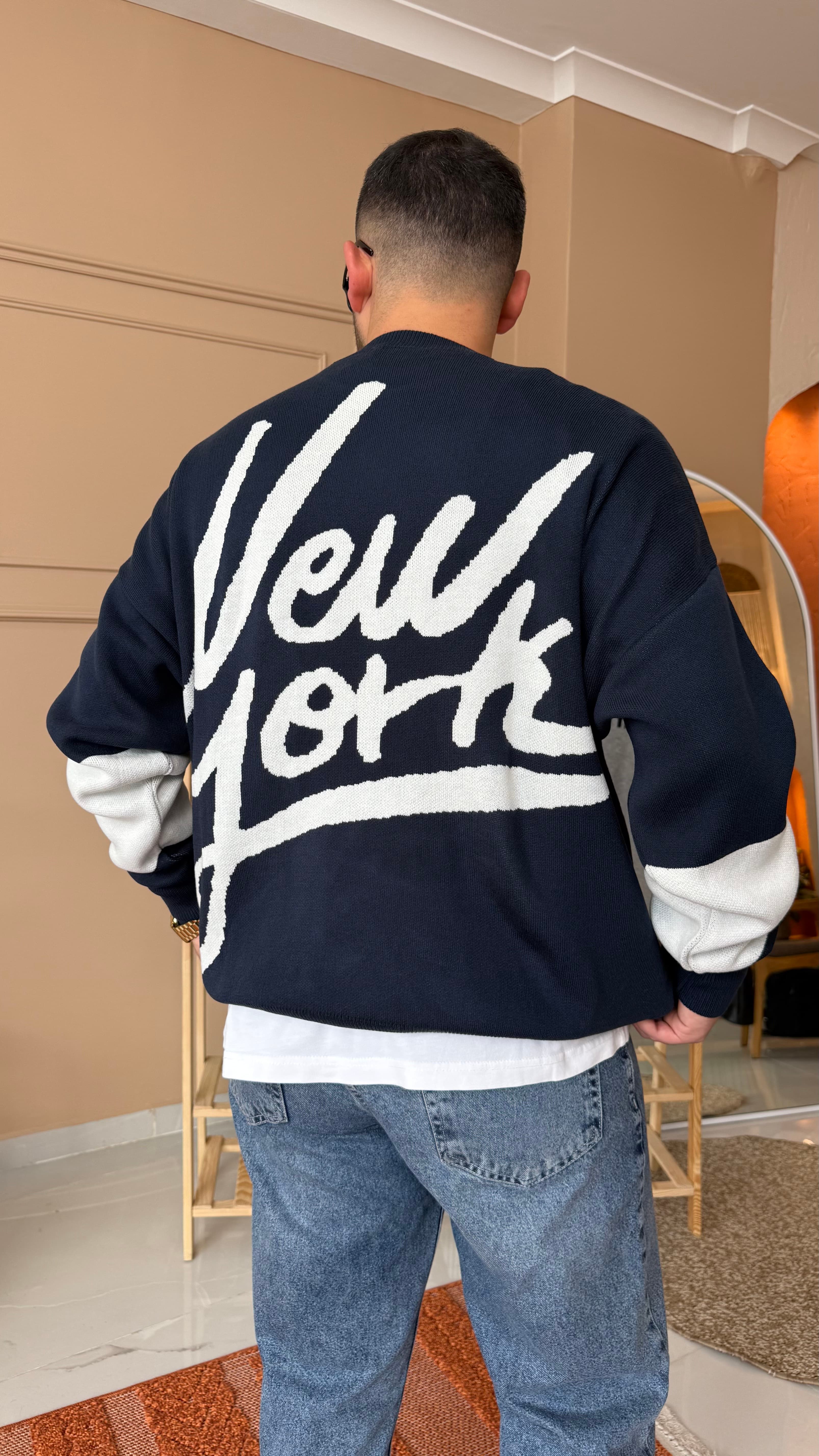 Lacivet NY Yazılı Oversize Triko Sweatshirt