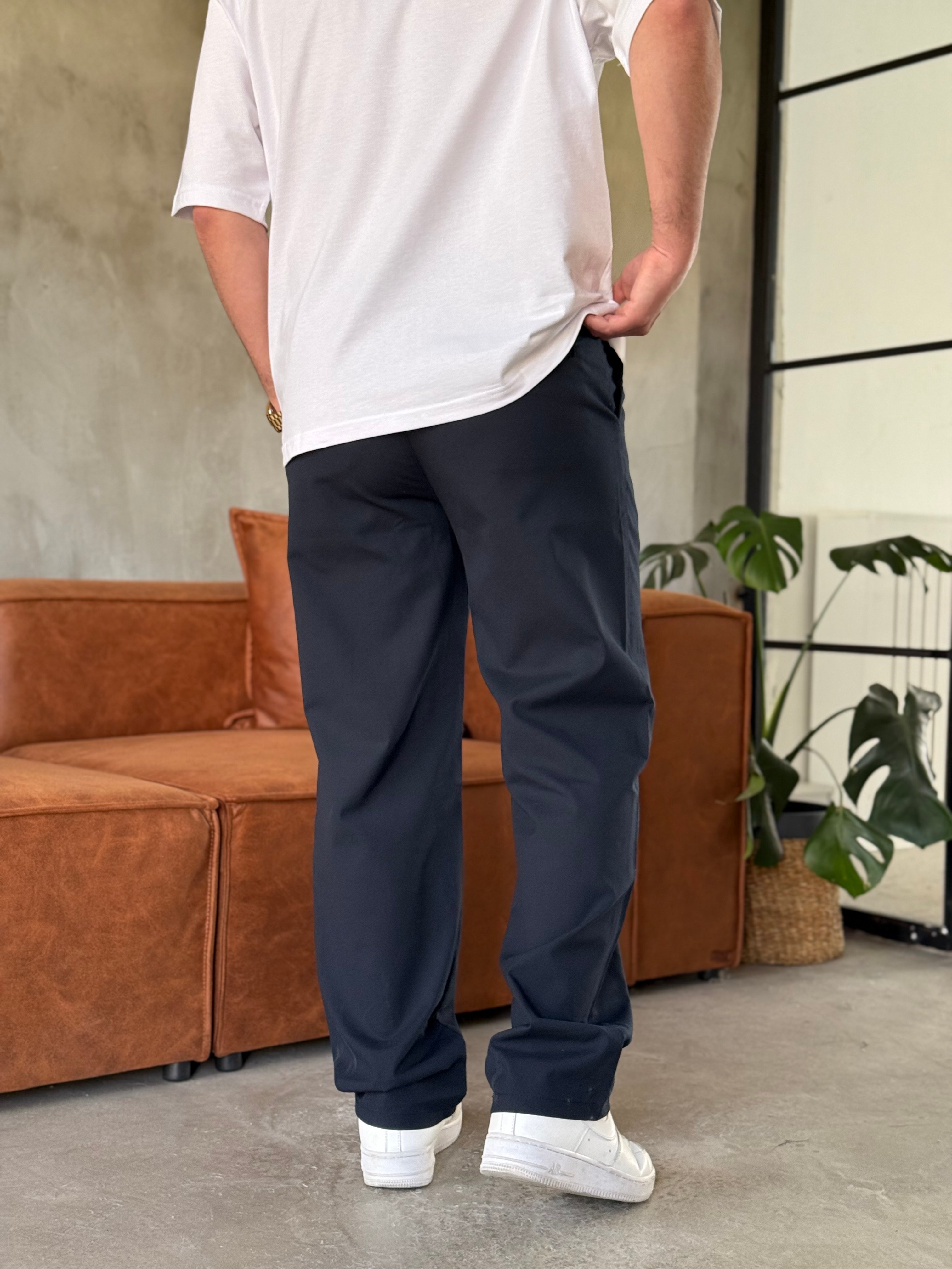 Lacivert Baggy Kalıp Kumaş Pantolon