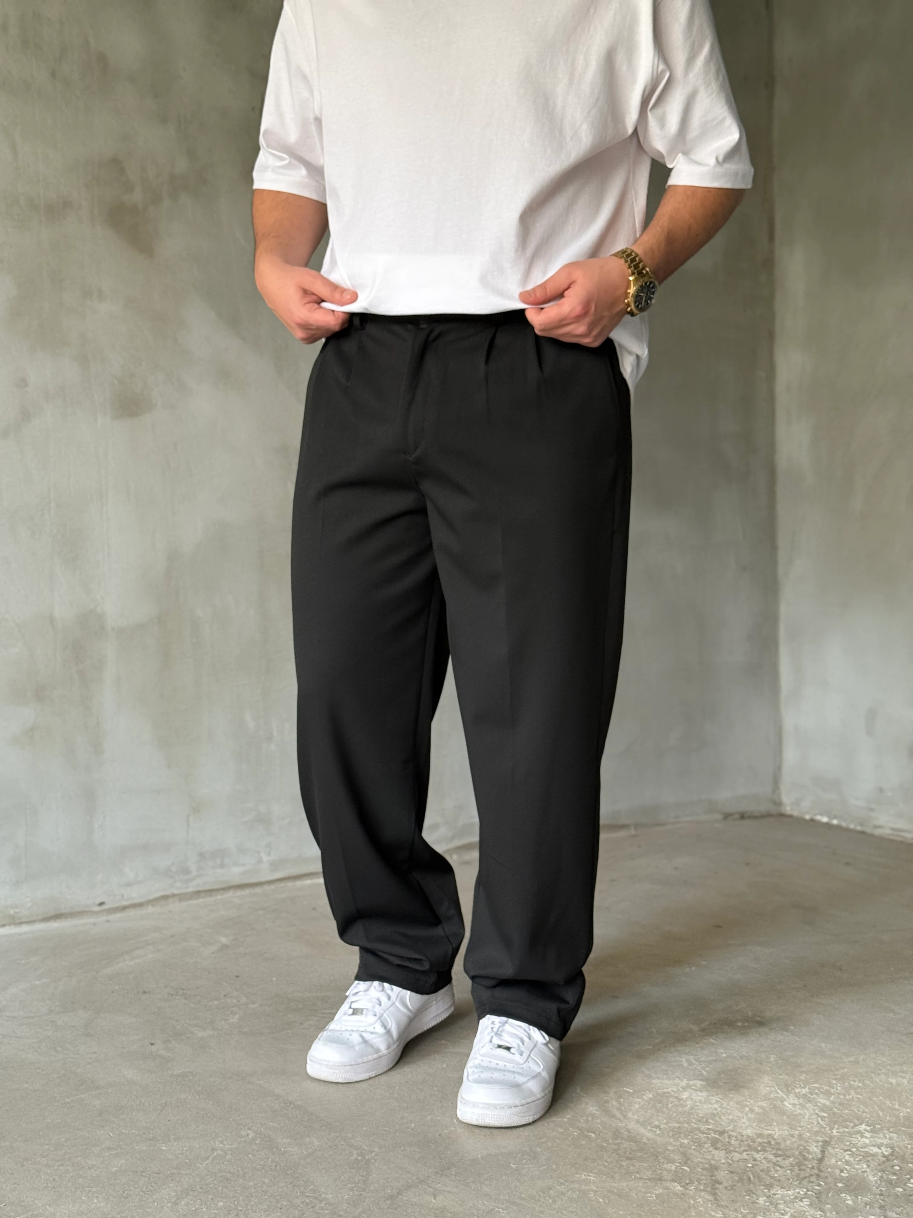 Siyah Pileli Kışlık Kumaş Pantolon