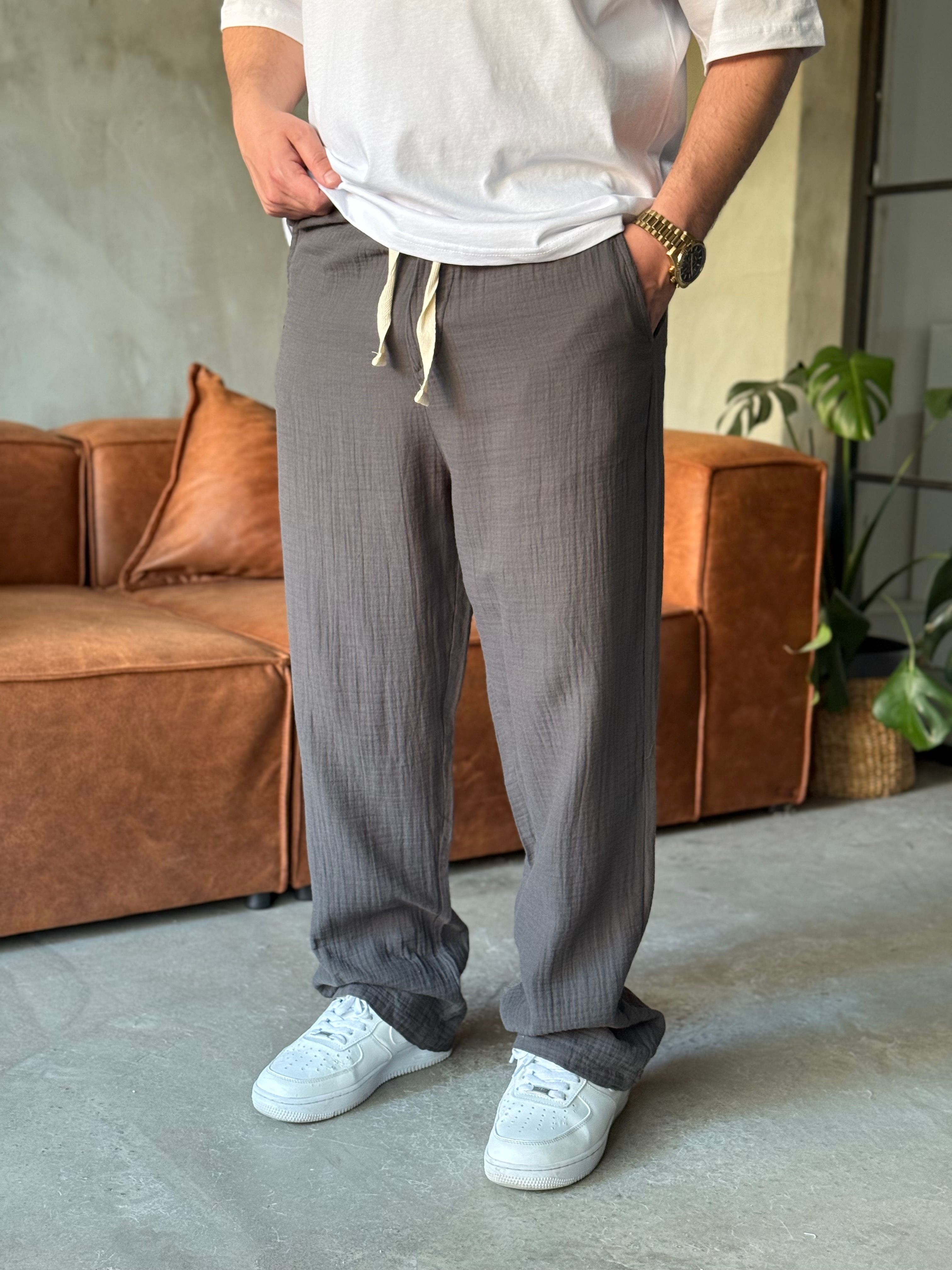 Füme Baggy Pamuklu Müslin Pantolon