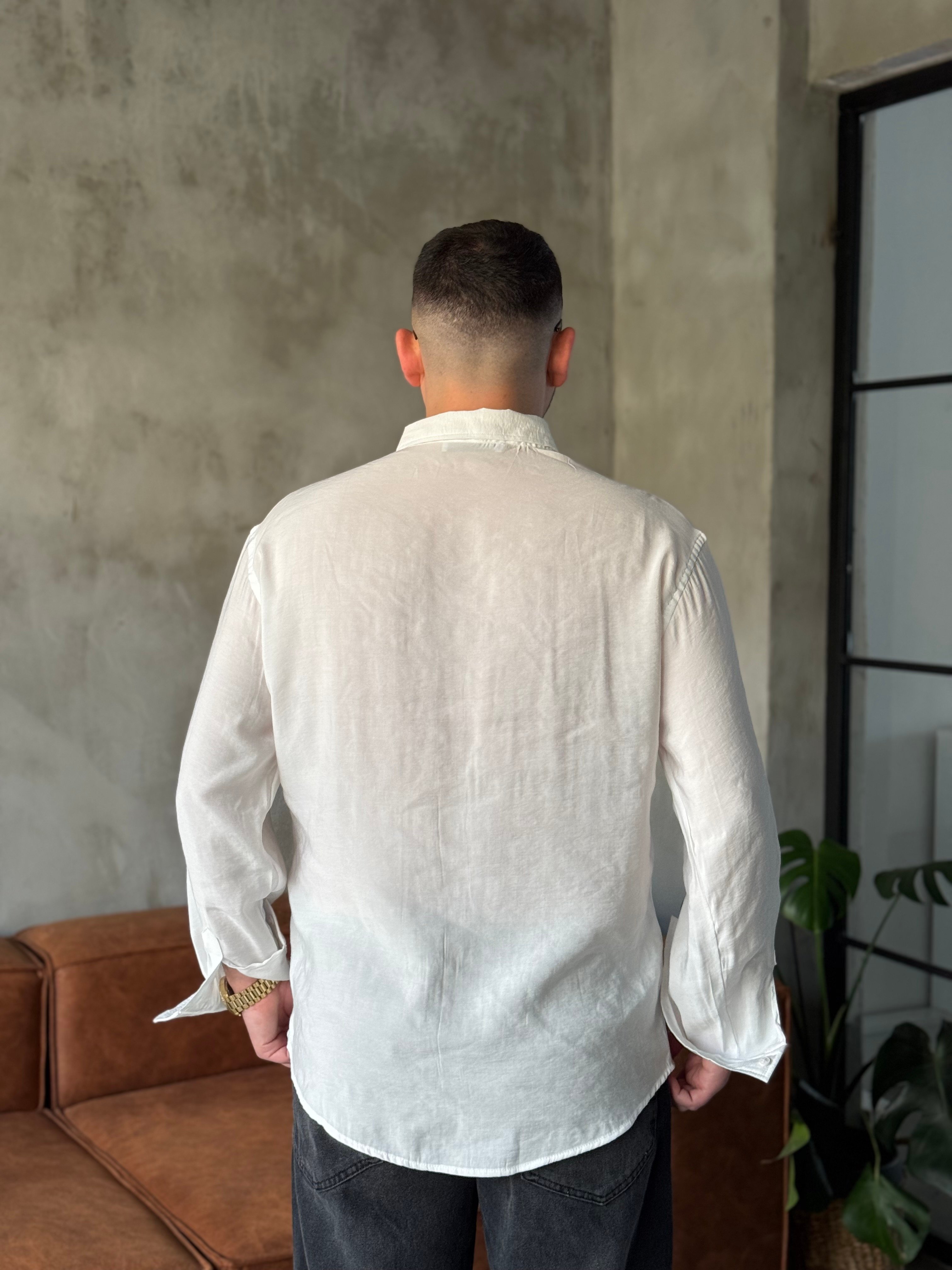 Beyaz Tensel Kumaş Oversize Gömlek