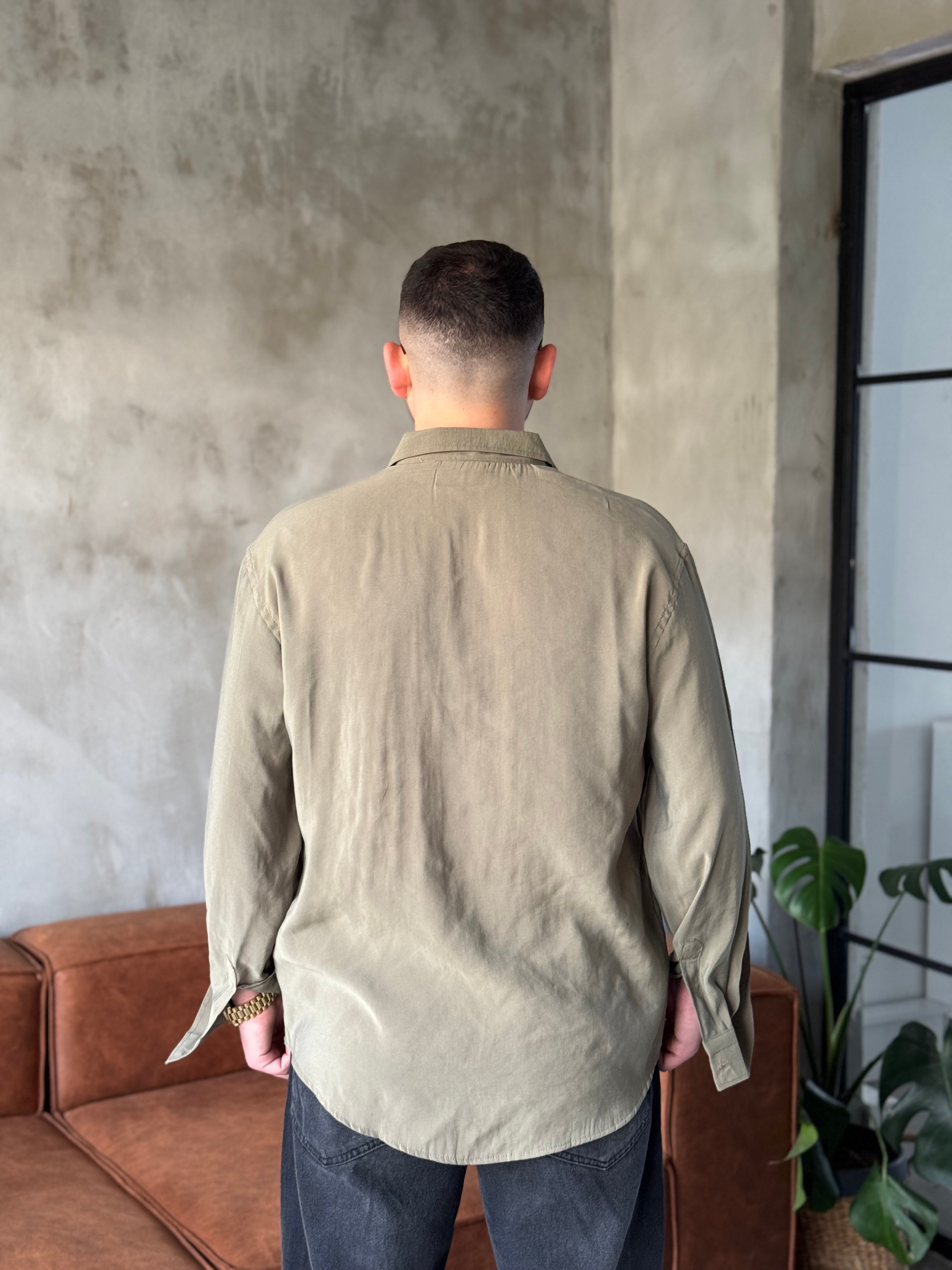 Haki Tensel Kumaş Oversize Gömlek