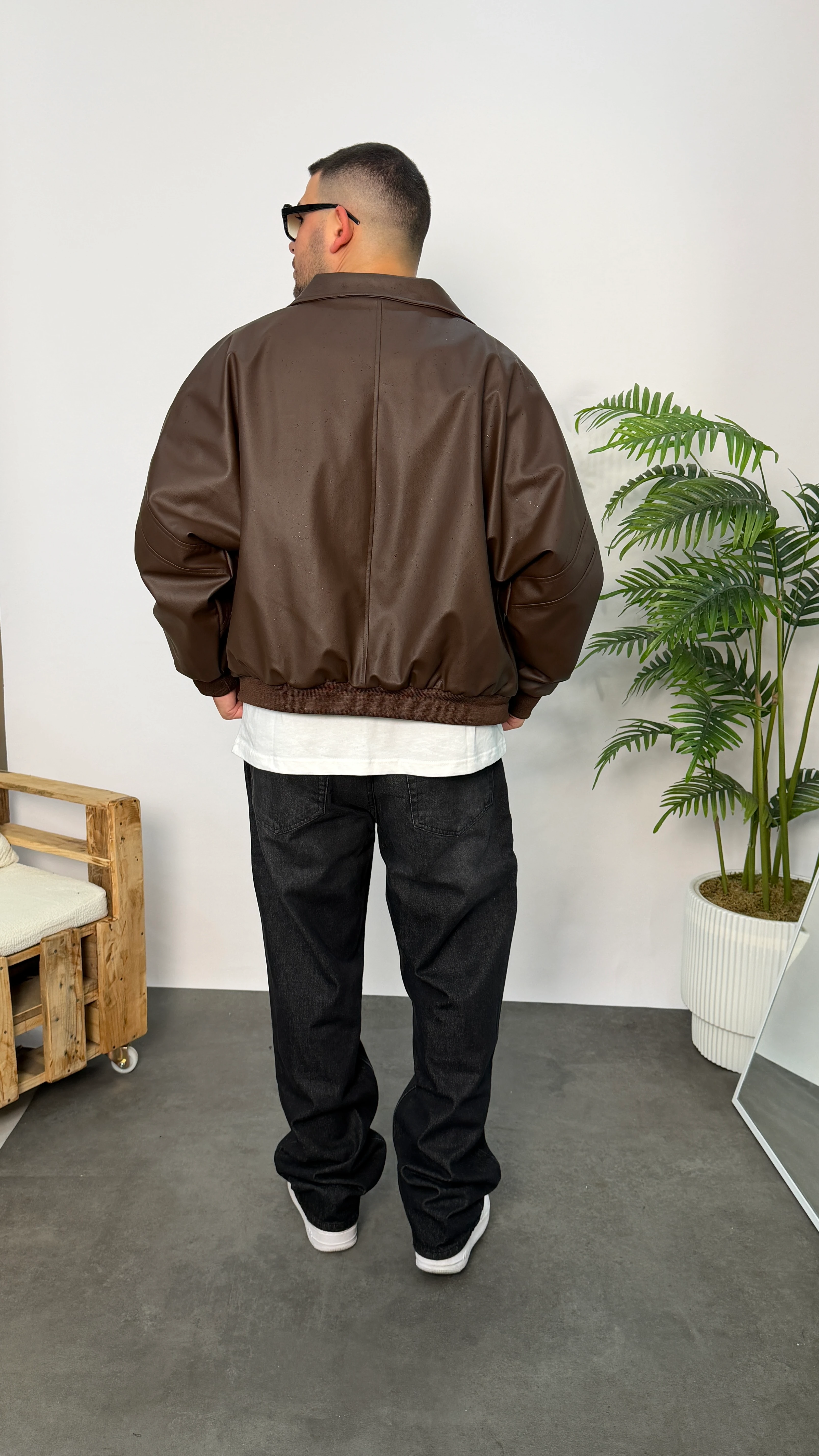 Kahverengi Bomber Kalıp Deri Ceket