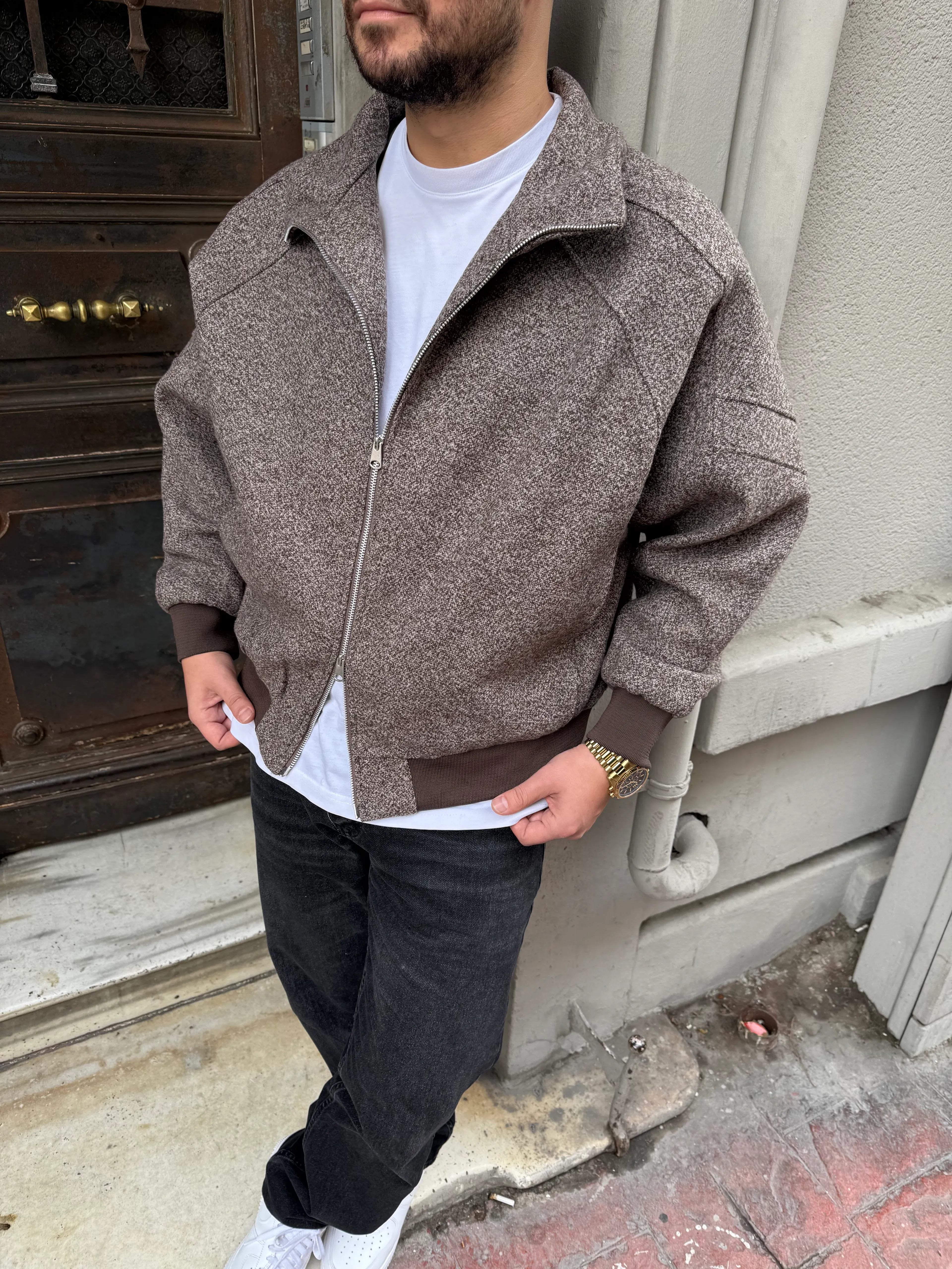 Kahve Kaşe Bomber Oversize Ceket