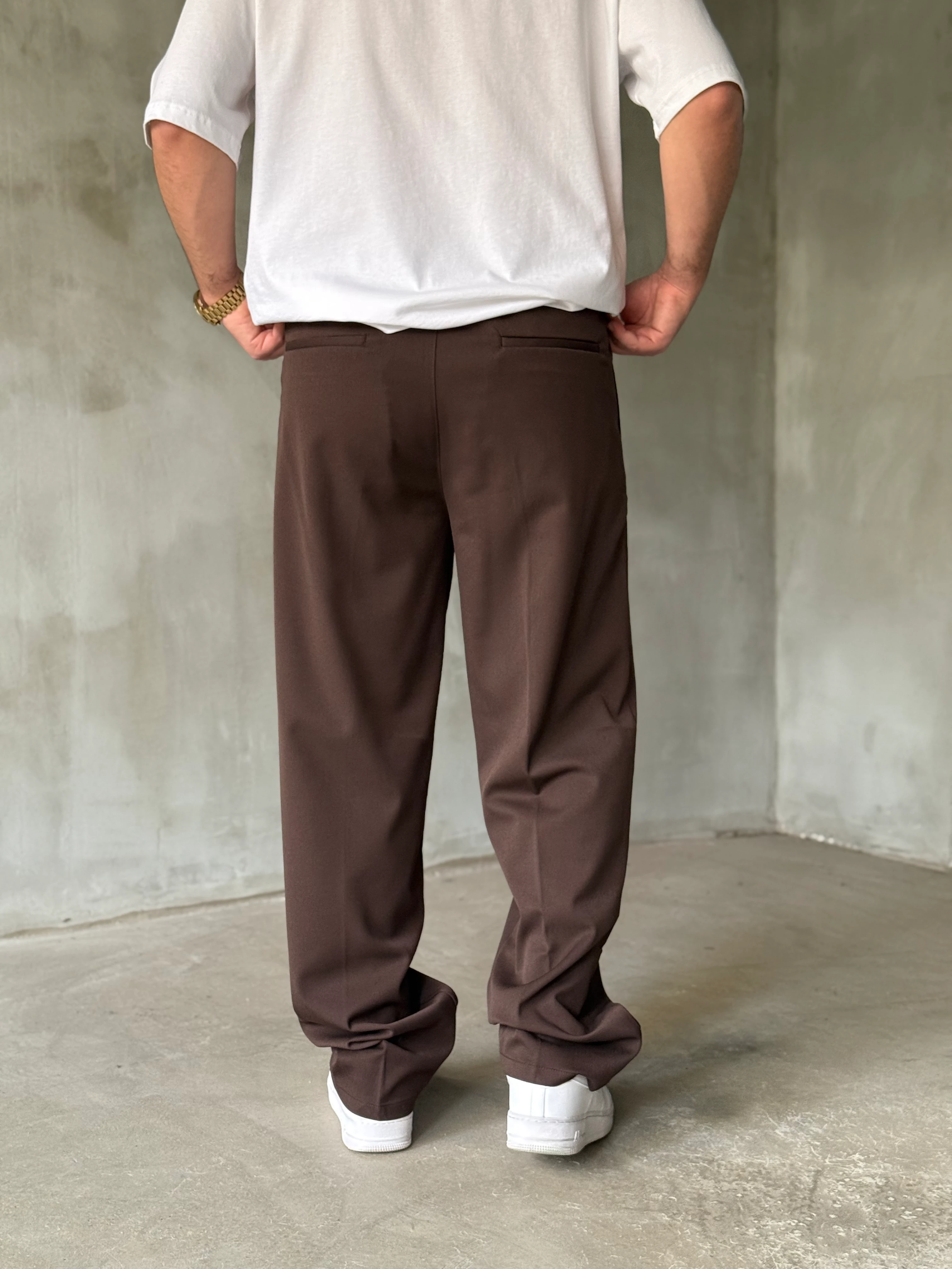 Kahverengi Pileli Kışlık Kumaş Pantolon