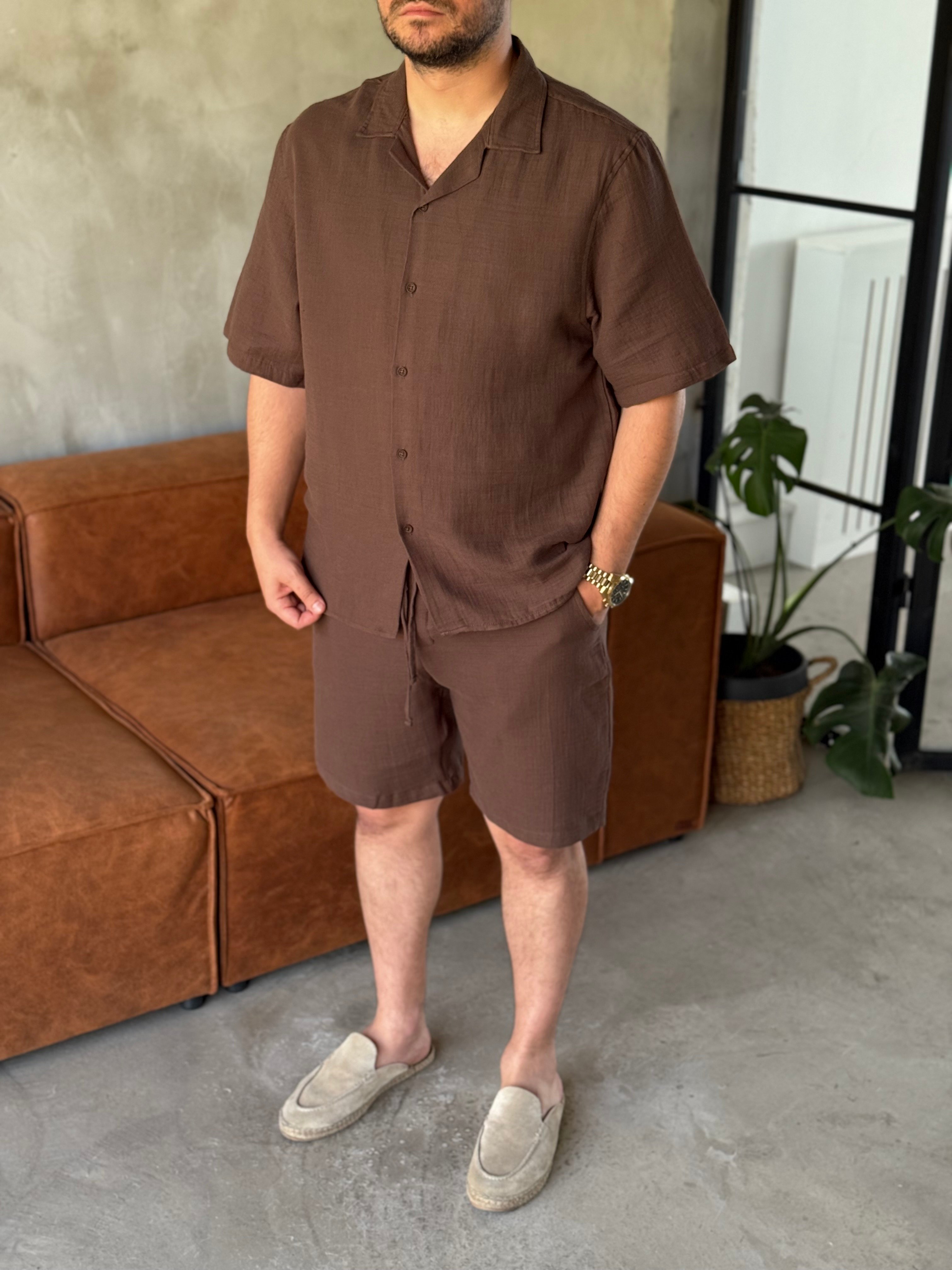 Kahverengi Müslin Şortlu Takım
