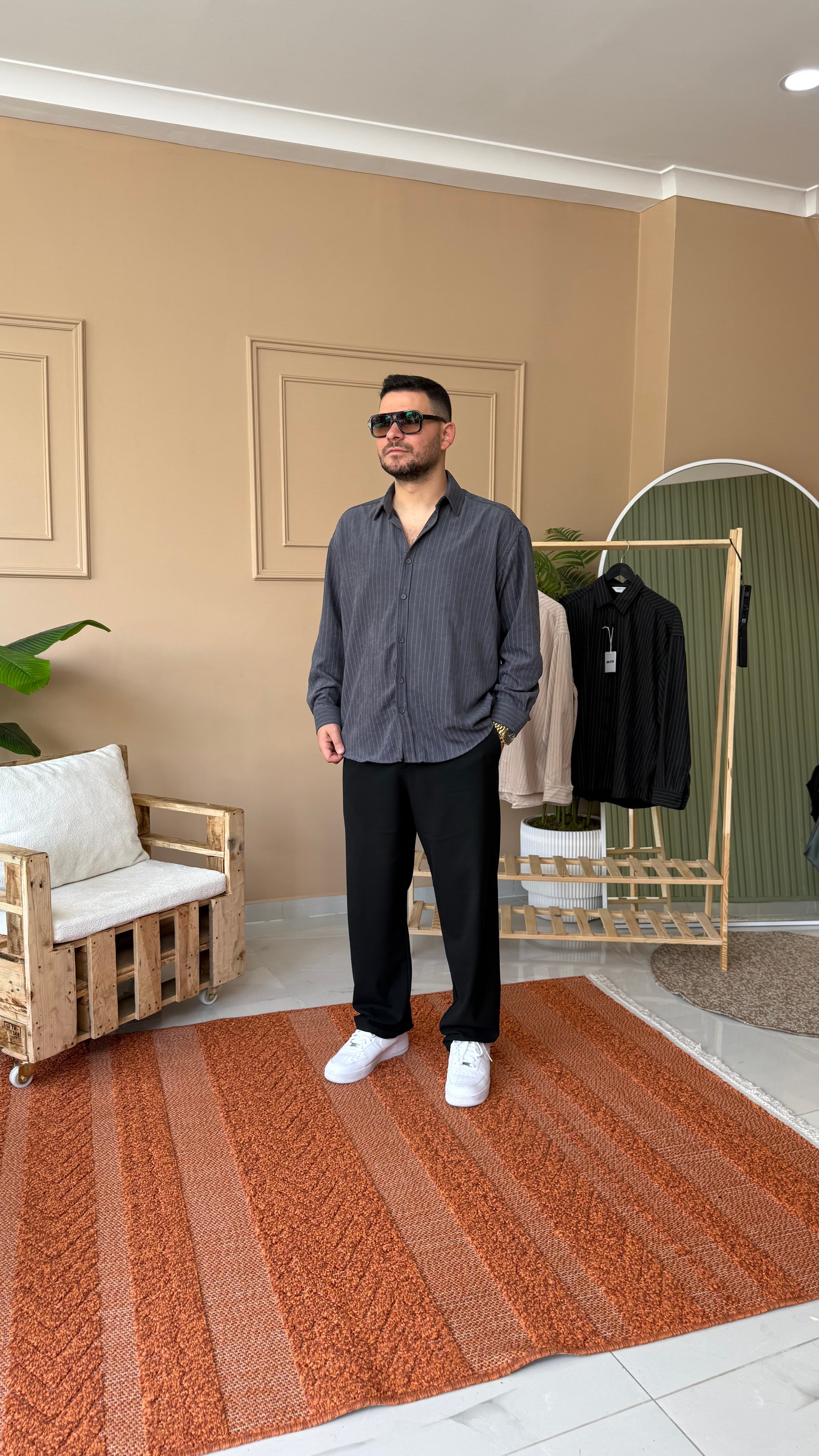Antrasit Kalın Modal Kumaş Oversize Gömlek