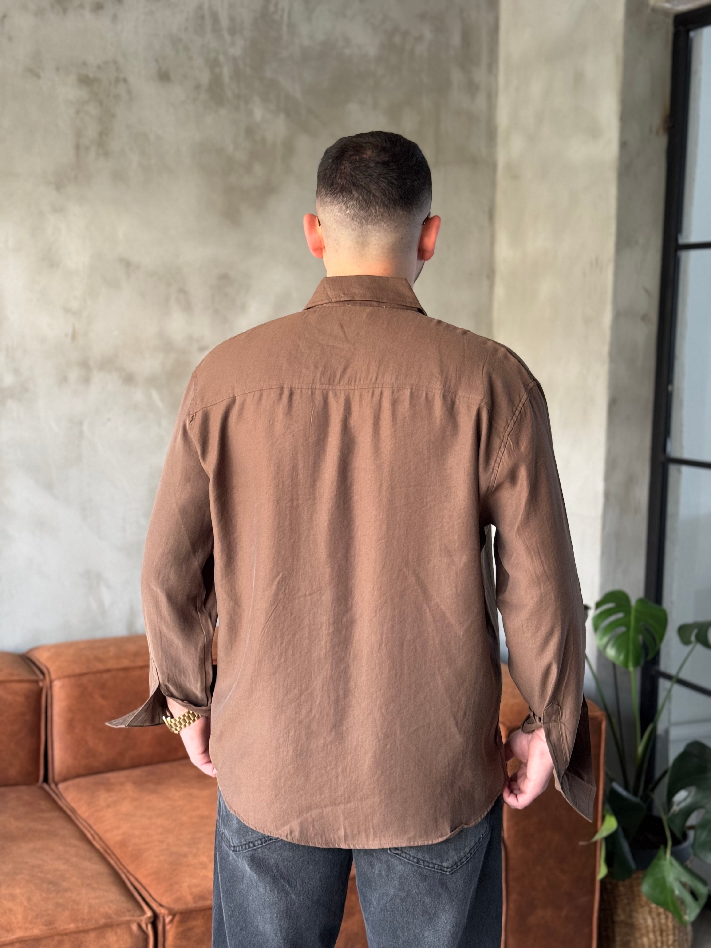 Kahverengi Tensel Kumaş Oversize Gömlek