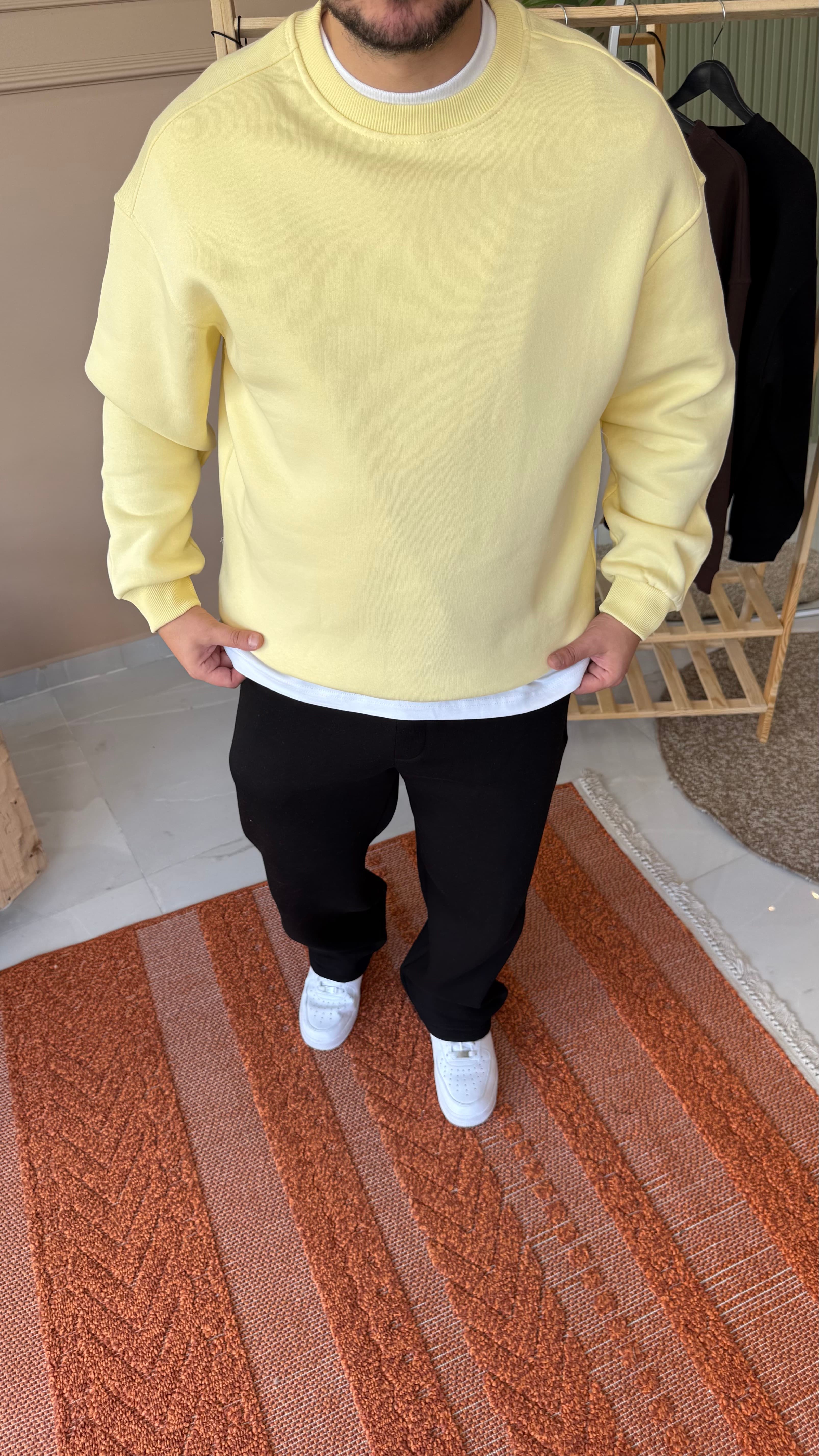 Sarı Basic Şardonlu Sweatshirt